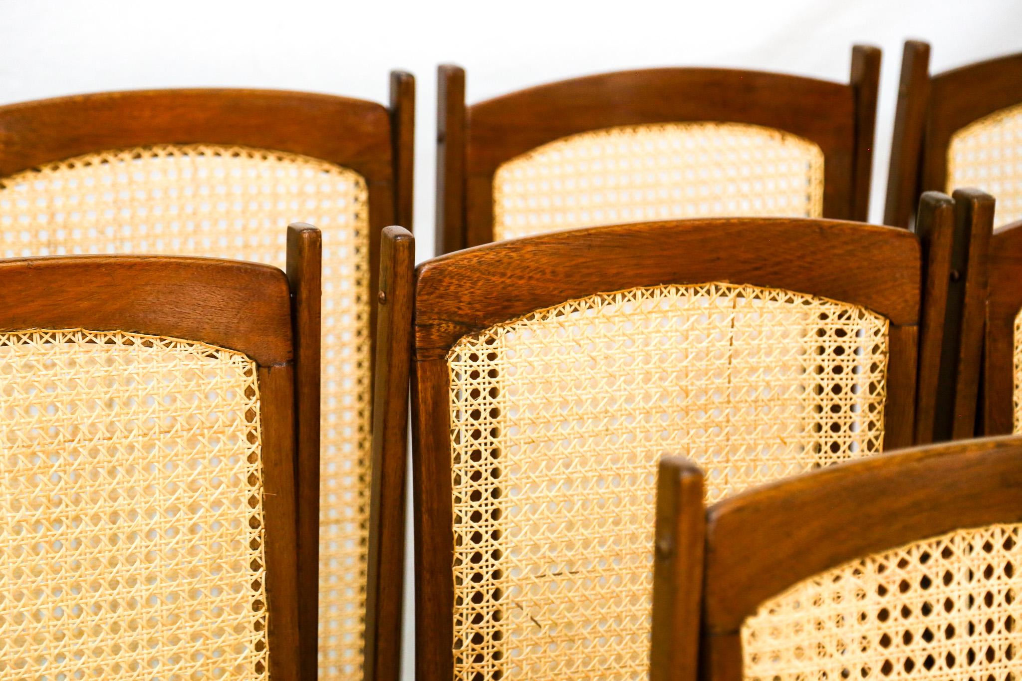 Mid-Century Modern Dining Chair Set in Hardwood & Caning, Celina, Brazil, 1960s For Sale 4