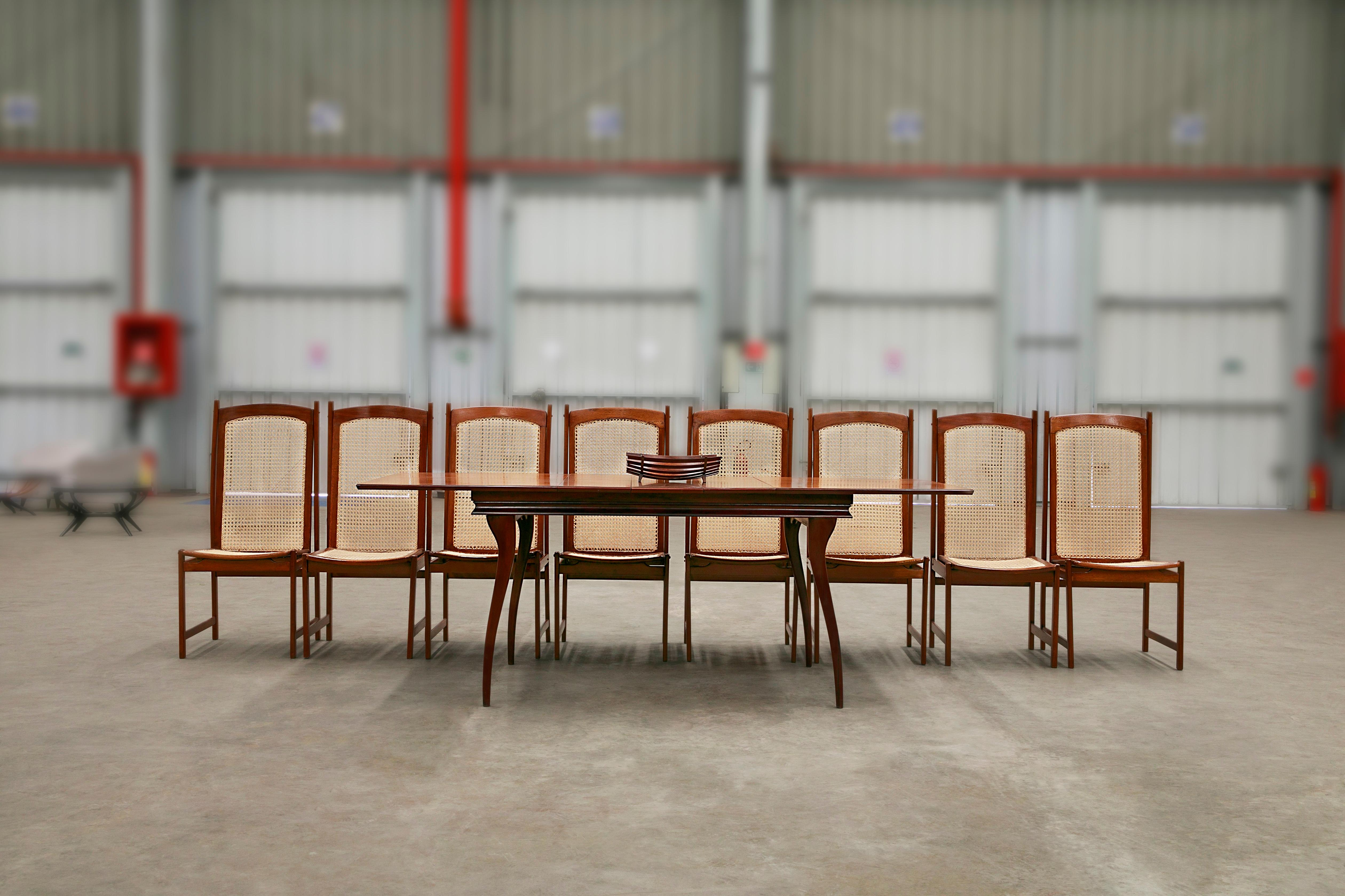 Mid-Century Modern Dining Chair Set in Hardwood & Caning, Celina, Brazil, 1960s For Sale 6