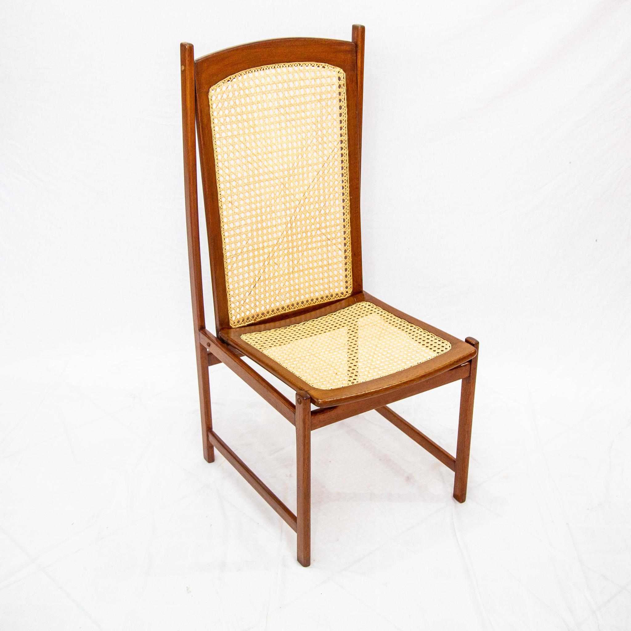 Brazilian Mid-Century Modern Dining Chair Set in Hardwood & Caning, Celina, Brazil, 1960s For Sale