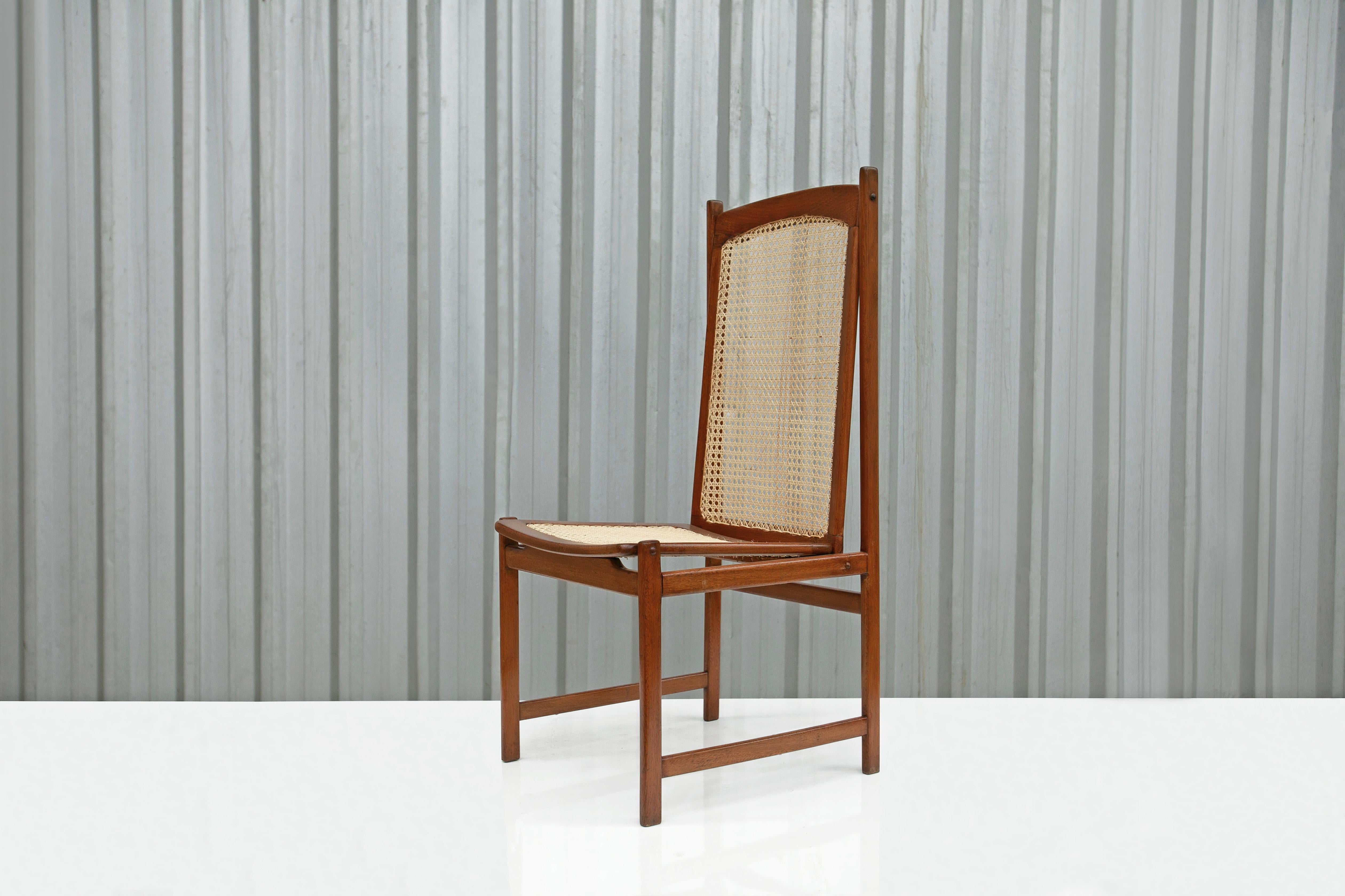 Mid-Century Modern Dining Chair Set in Hardwood & Caning, Celina, Brazil, 1960s In Good Condition For Sale In New York, NY