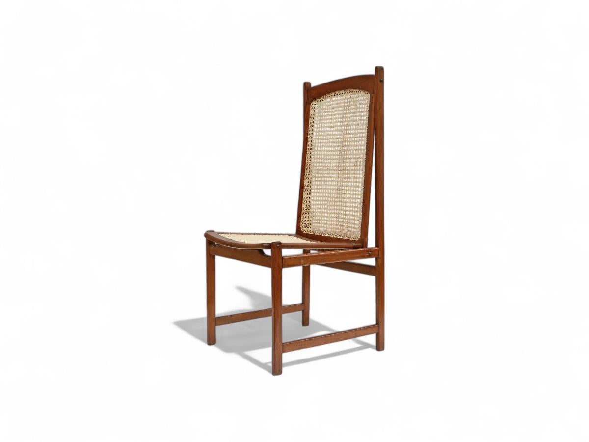 Mid-Century Modern Dining Chair Set in Hardwood & Caning, Celina, Brazil, 1960s In Good Condition For Sale In New York, NY
