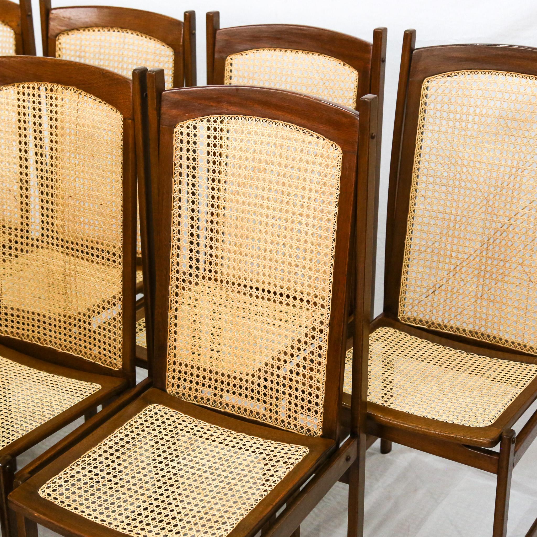 Mid-20th Century Mid-Century Modern Dining Chair Set in Hardwood & Caning, Celina, Brazil, 1960s For Sale