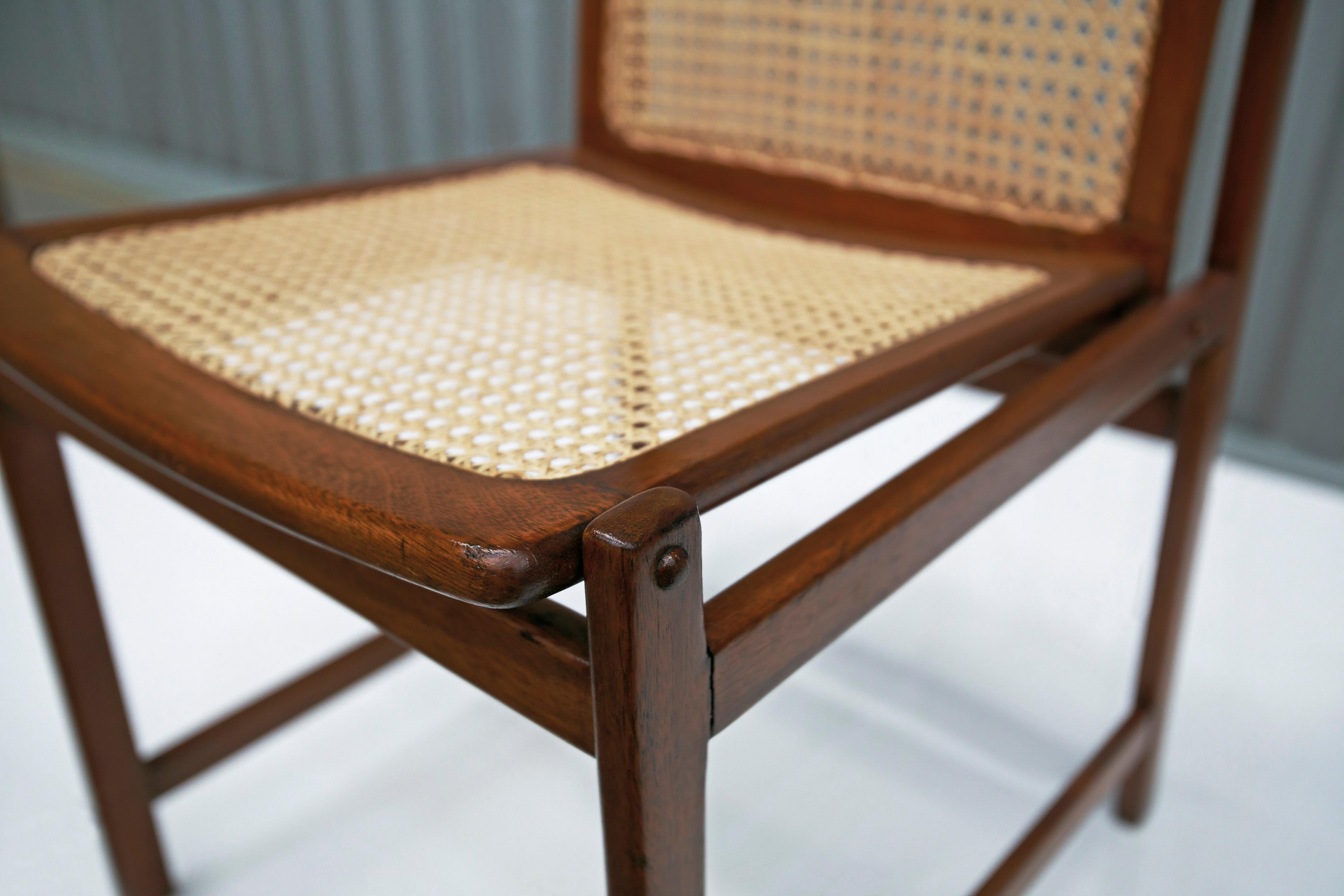 Mid-Century Modern Dining Chair Set in Hardwood & Caning, Celina, Brazil, 1960s For Sale 2