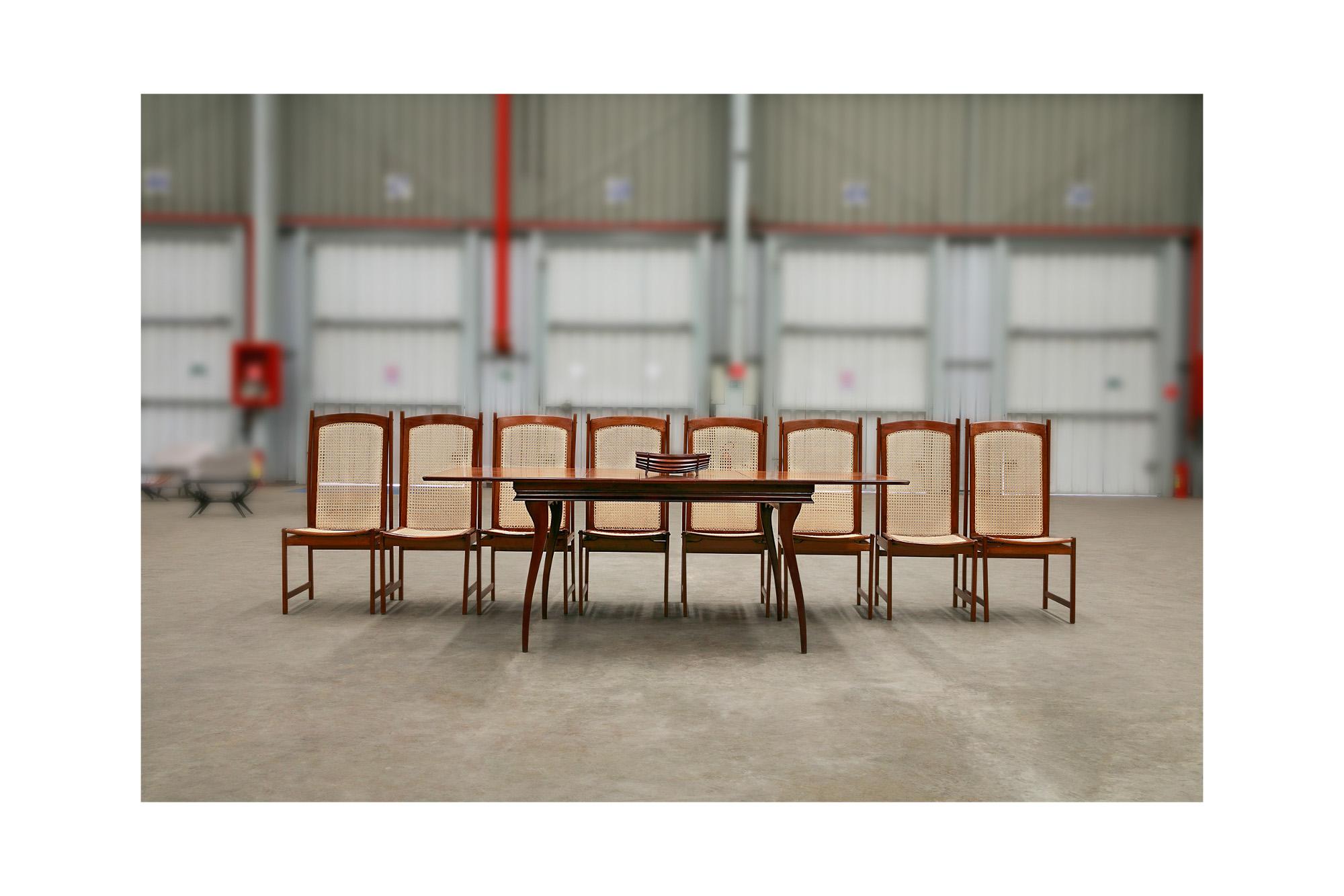 Mid-Century Modern Dining Chair Set in Hardwood & Caning, Celina, Brazil, 1960s For Sale 3