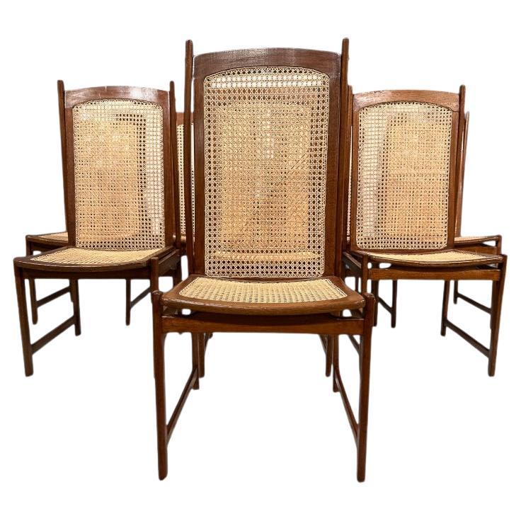 Mid-Century Modern Dining Chair Set in Hardwood & Caning, Celina, Brazil, 1960s