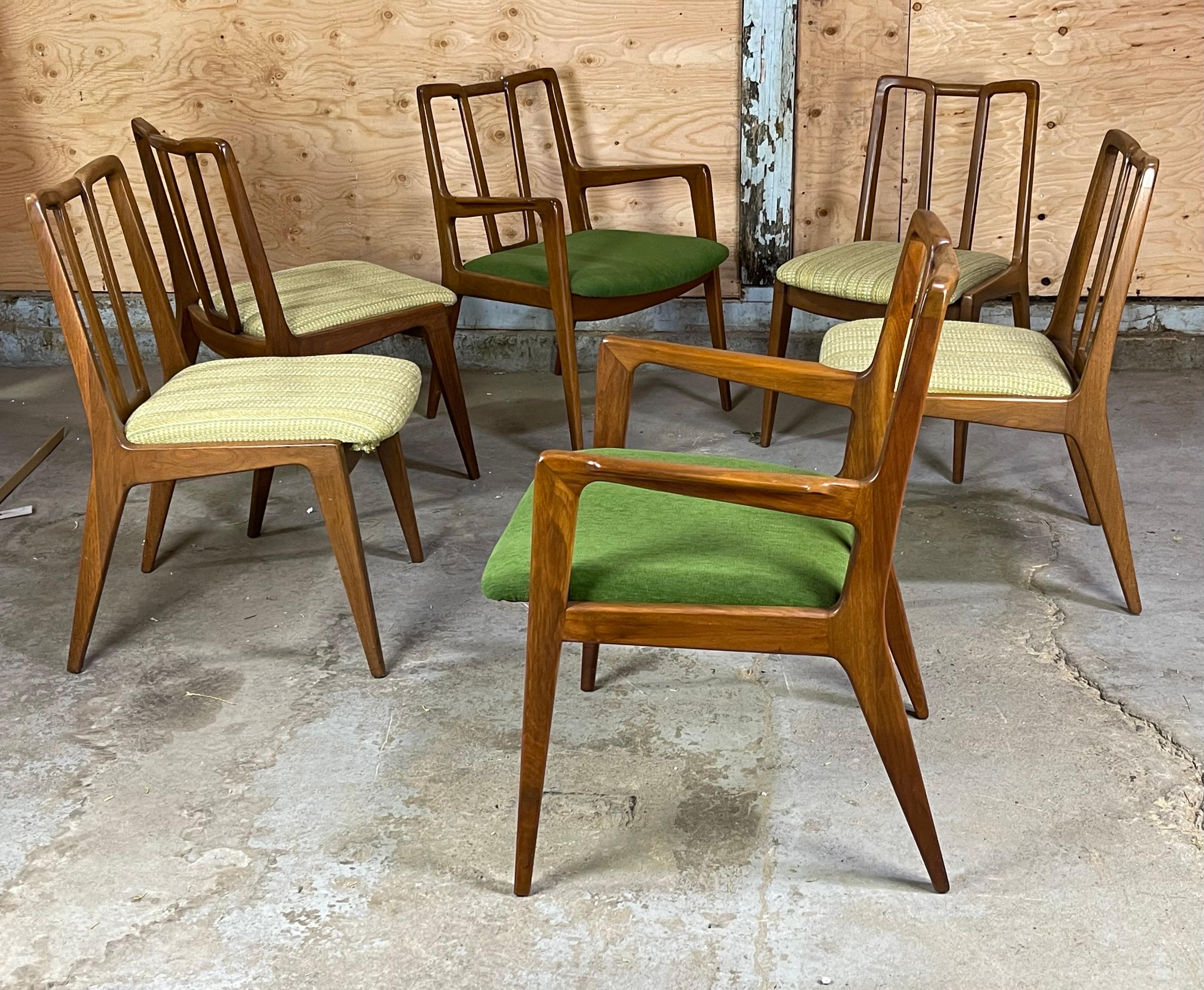 American Mid-Century Modern Dining Chairs After James Mont Six in Walnut