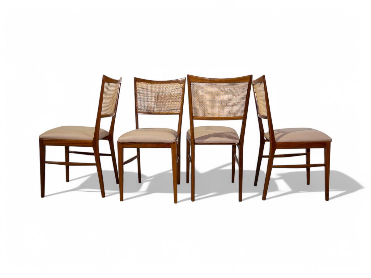 Caning Mid Century Modern Dining Chairs in Hardwood and Cane, Brazil, 1960s For Sale