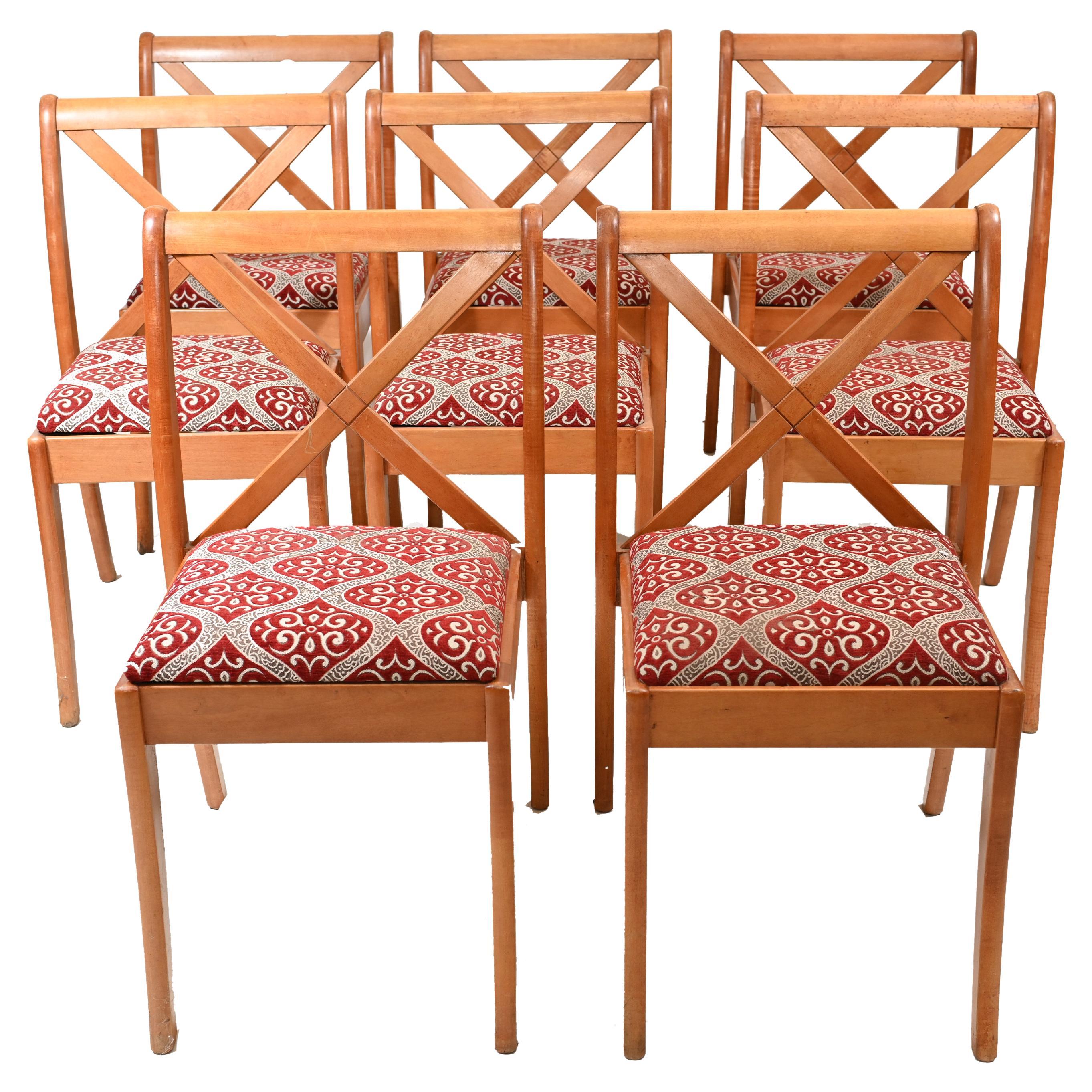 Mid-Century Modern Dining Chairs Satinwood Set 8 For Sale