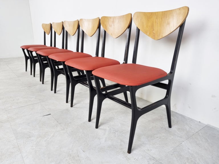 Mid Century Modern Dining Chairs, Set of 6 - 1950s In Good Condition For Sale In Ottenburg, BE