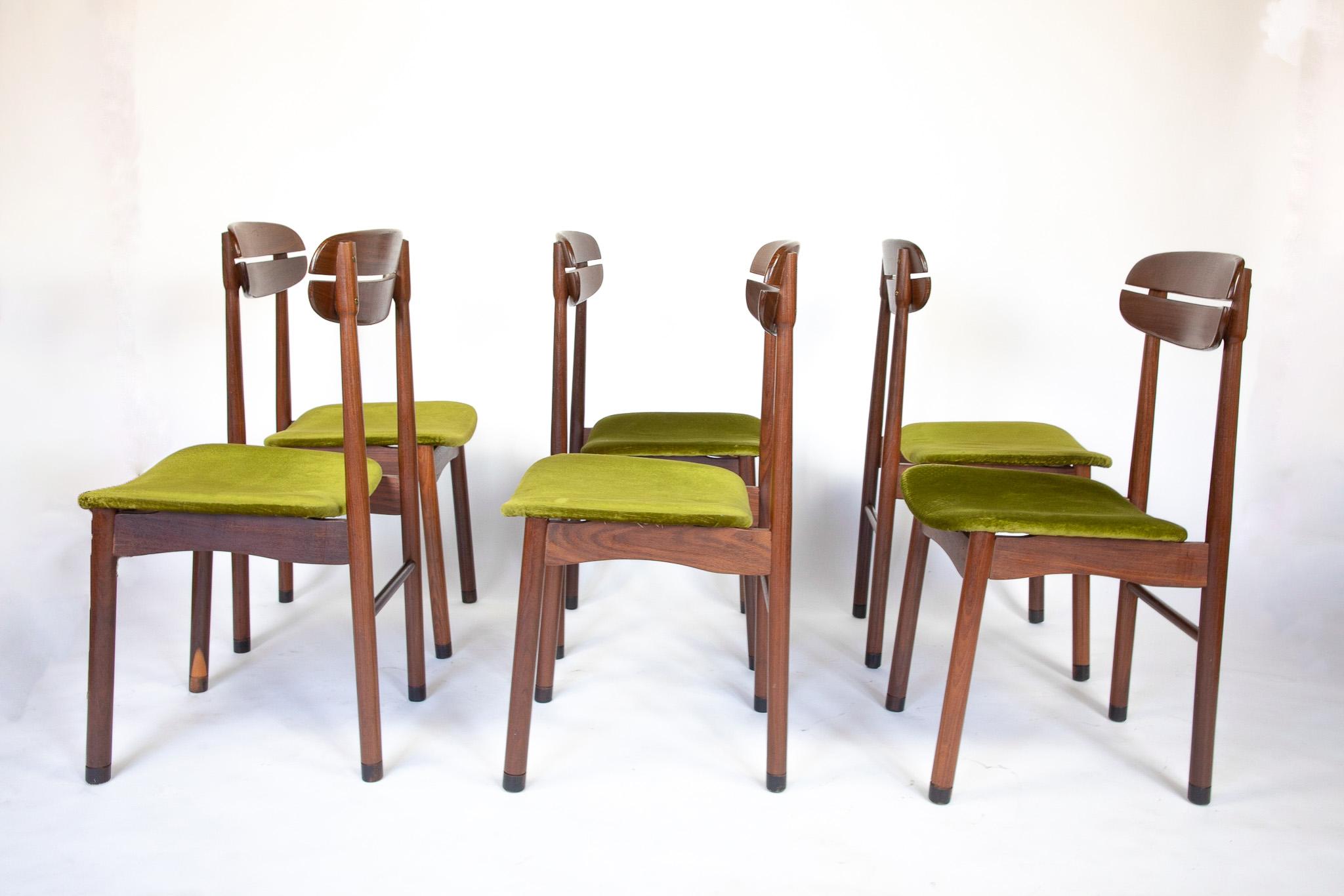 Mid-Century Modern Dining Chairs with Green Velvet Upholstery 'Set of 6', 1950s For Sale at ...