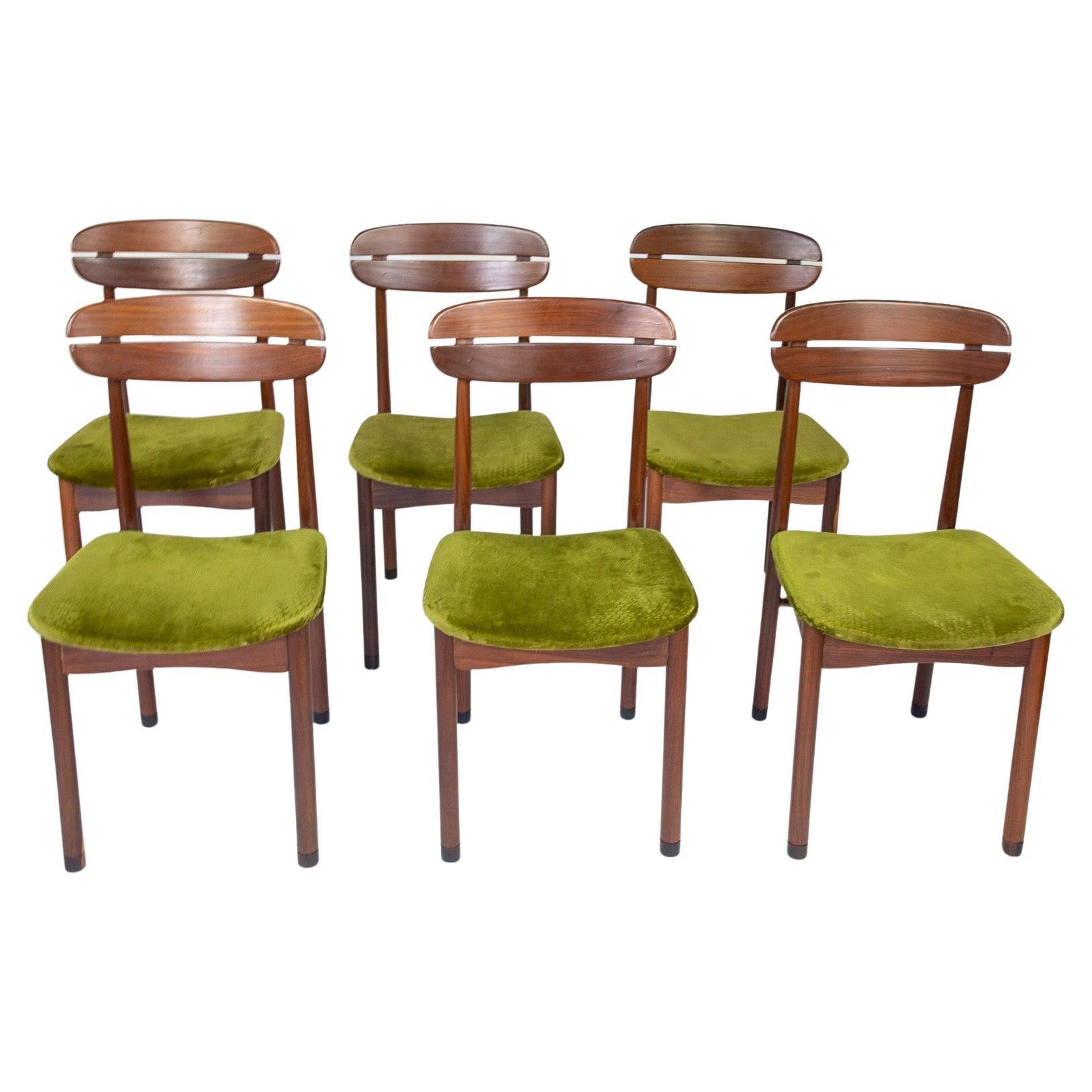 Mid-Century Modern Dining Chairs with Green Velvet Upholstery 'Set of 6', 1950s