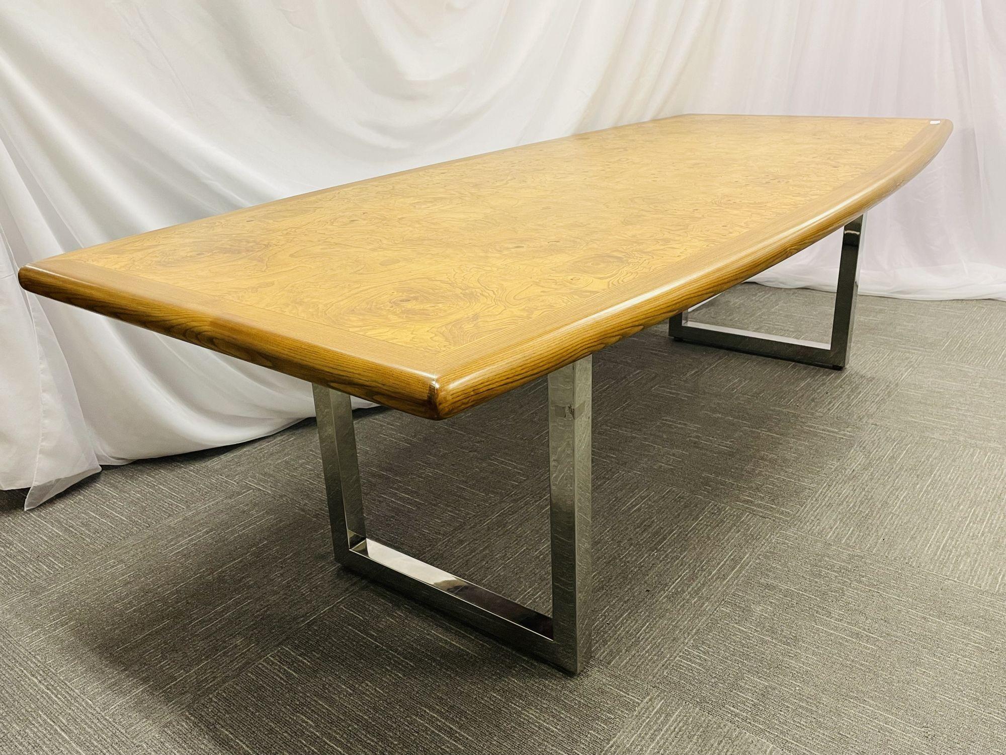 Table de conférence / salle à manger moderne du milieu du siècle, bois de ronce, chrome, États-Unis, années 1960 en vente 5
