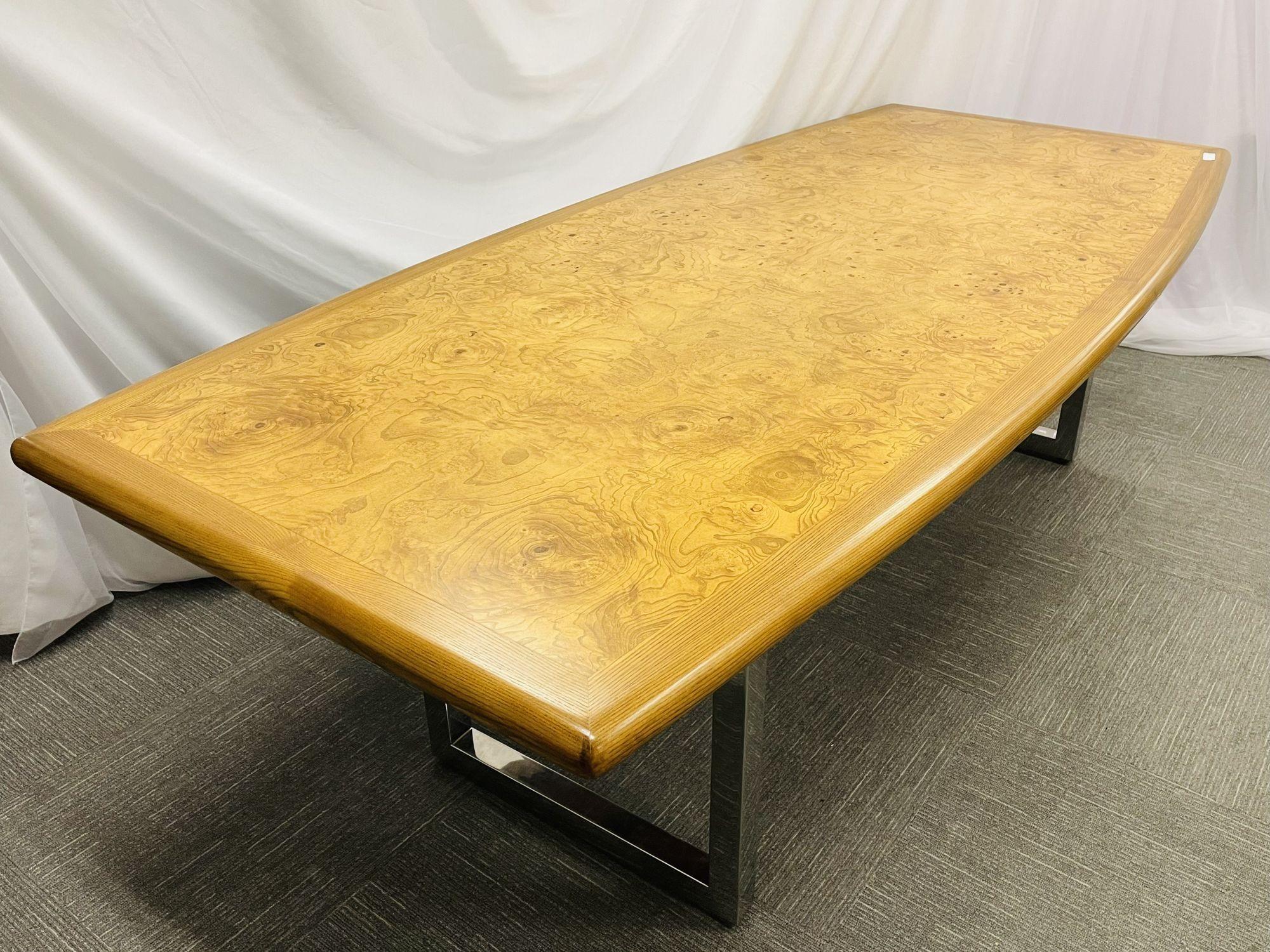 Mid-Century Modern Dining / Conference Table, Burl Wood, Chrome, American, 1960s For Sale 8