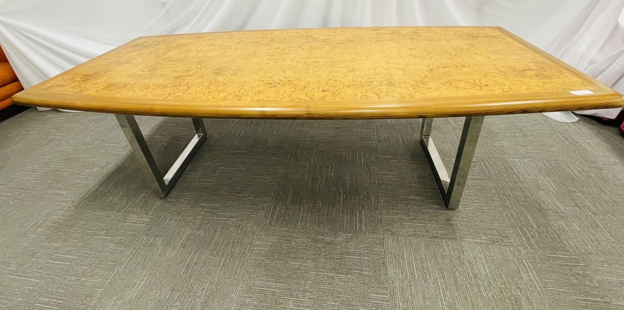 Table de conférence / salle à manger moderne du milieu du siècle, bois de ronce, chrome, États-Unis, années 1960 en vente 1