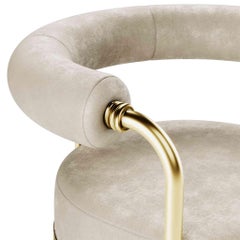 Mid-Century Modern Dining Room Chair Neutral Velvet & Golden Polished Brass