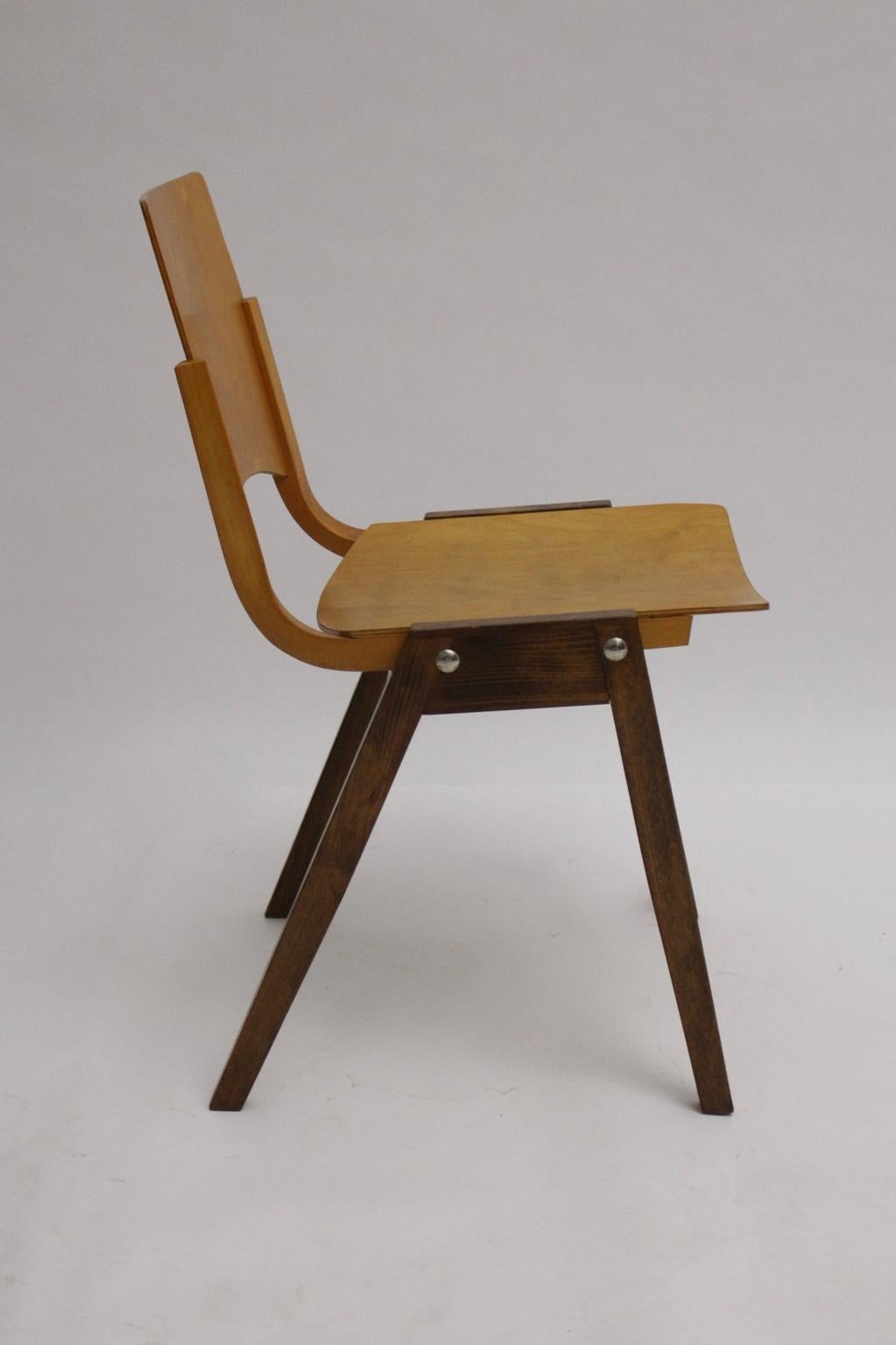 Mid-Century Modern Beech Bicolor Dining Room Chairs Roland Rainer Austria 1952 For Sale 3