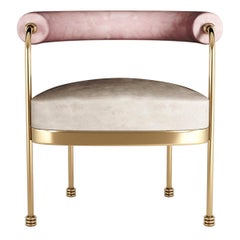 Modern Dining Chair Pink & White Leather and Gold Stainless Steel