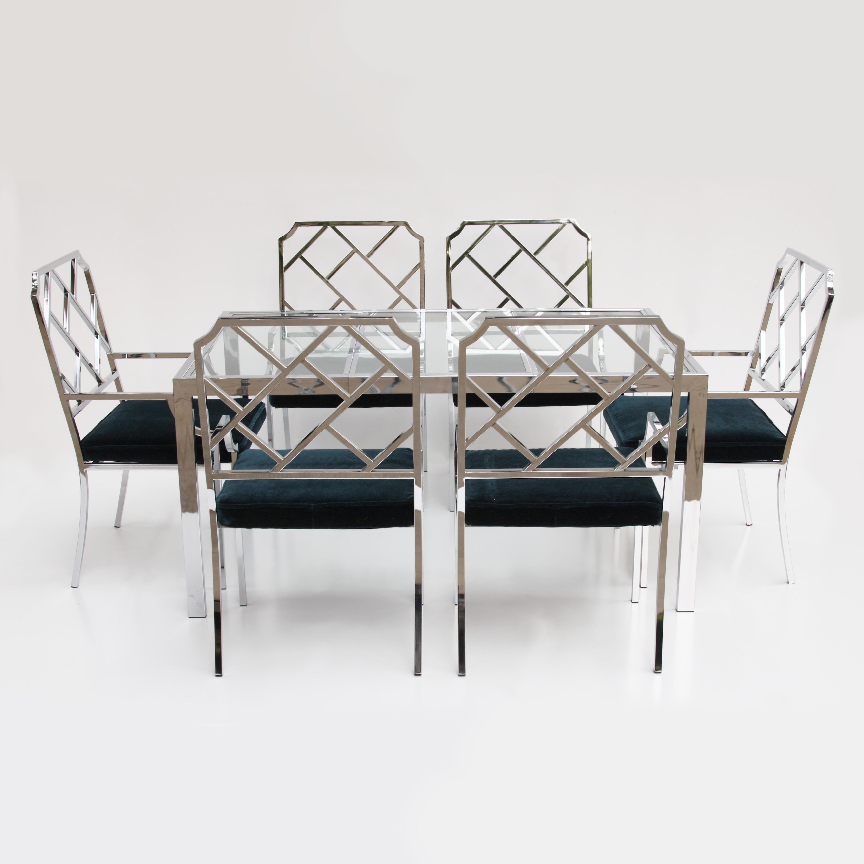 Mid-Century Modern Table et chaises de salle à manger Chippendale chinoises modernes du milieu du siècle dernier DIA en vente