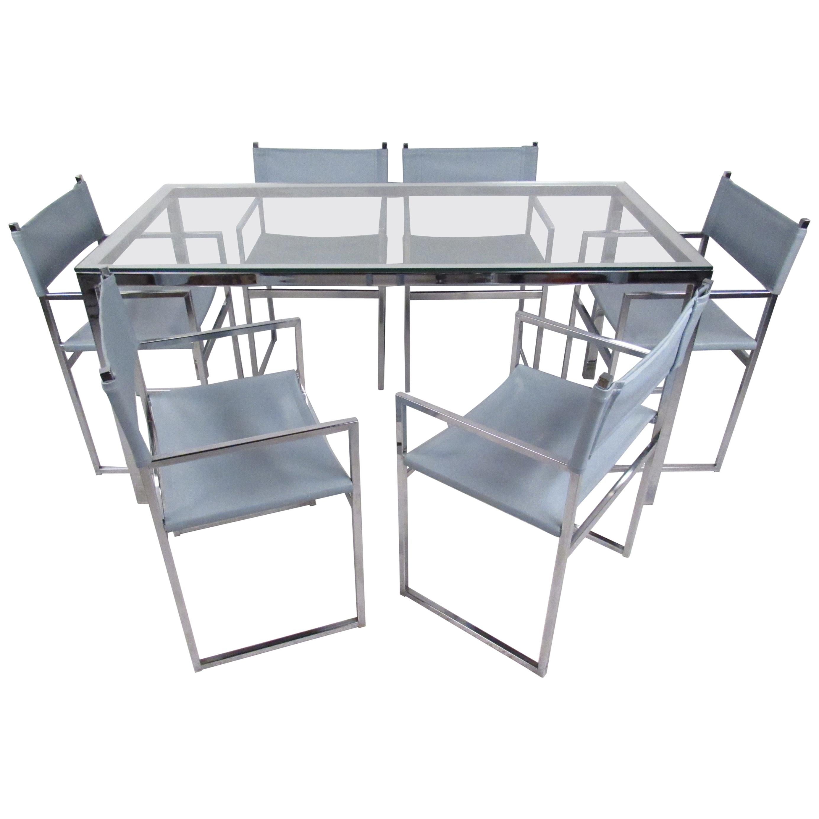 Mid-Century Modern Dining Set in Chrome and Glass For Sale