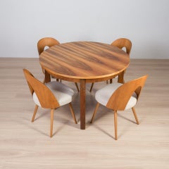 Mid Century Modern Dining Set in Walnut, Round Table and 4 A. Šuman Chairs, 1960