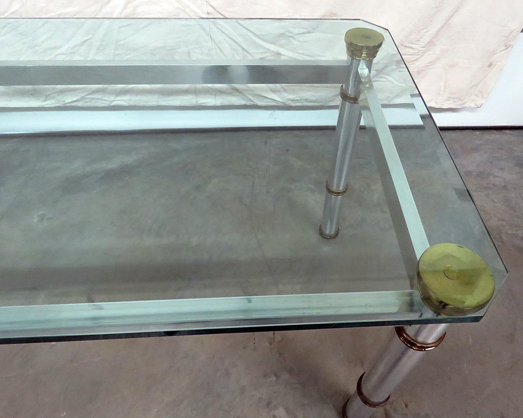 Italian Brass and Metal Modern Glass Top Dining Table Attributed to John Vesey