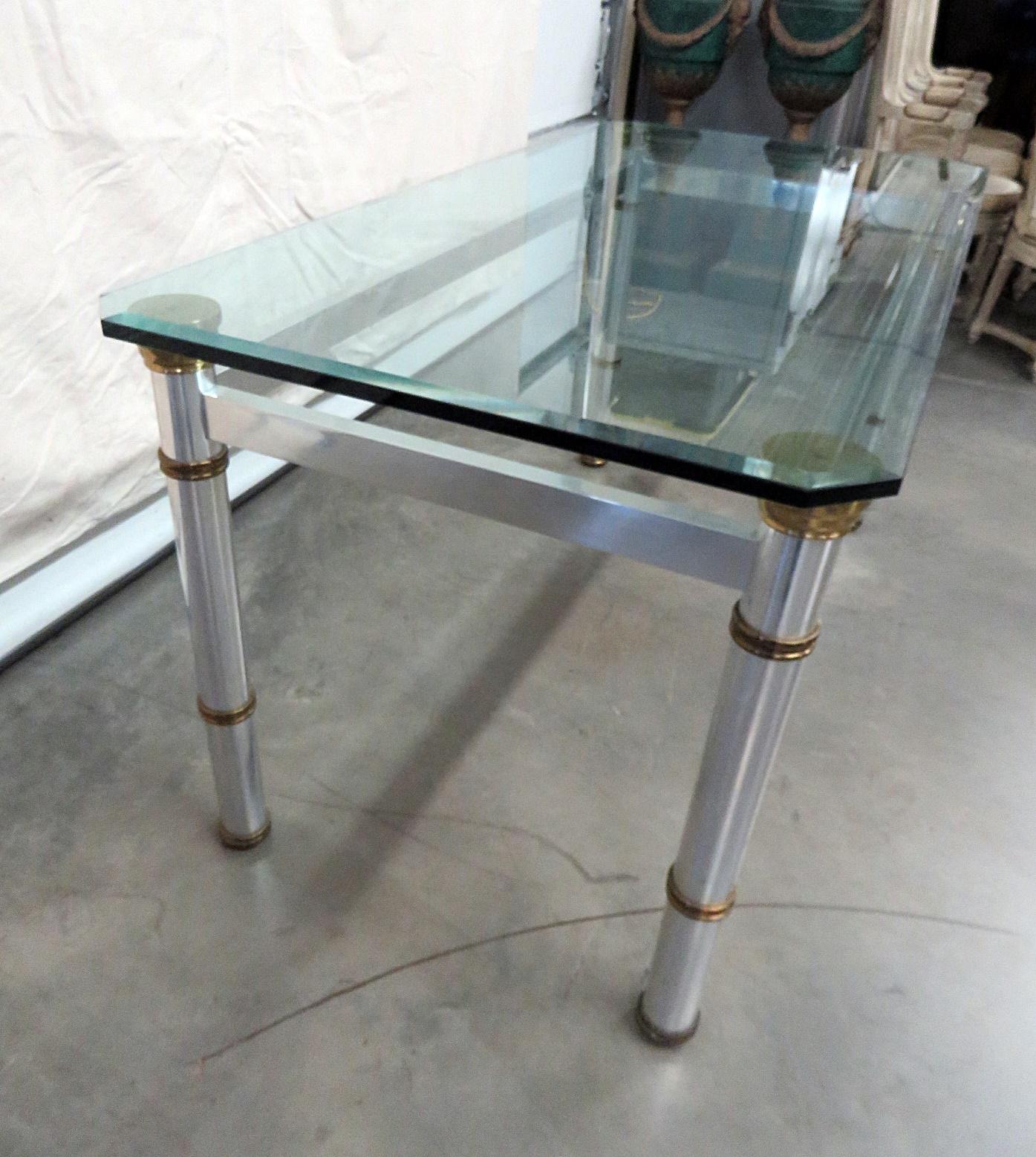 20th Century Brass and Metal Modern Glass Top Dining Table Attributed to John Vesey