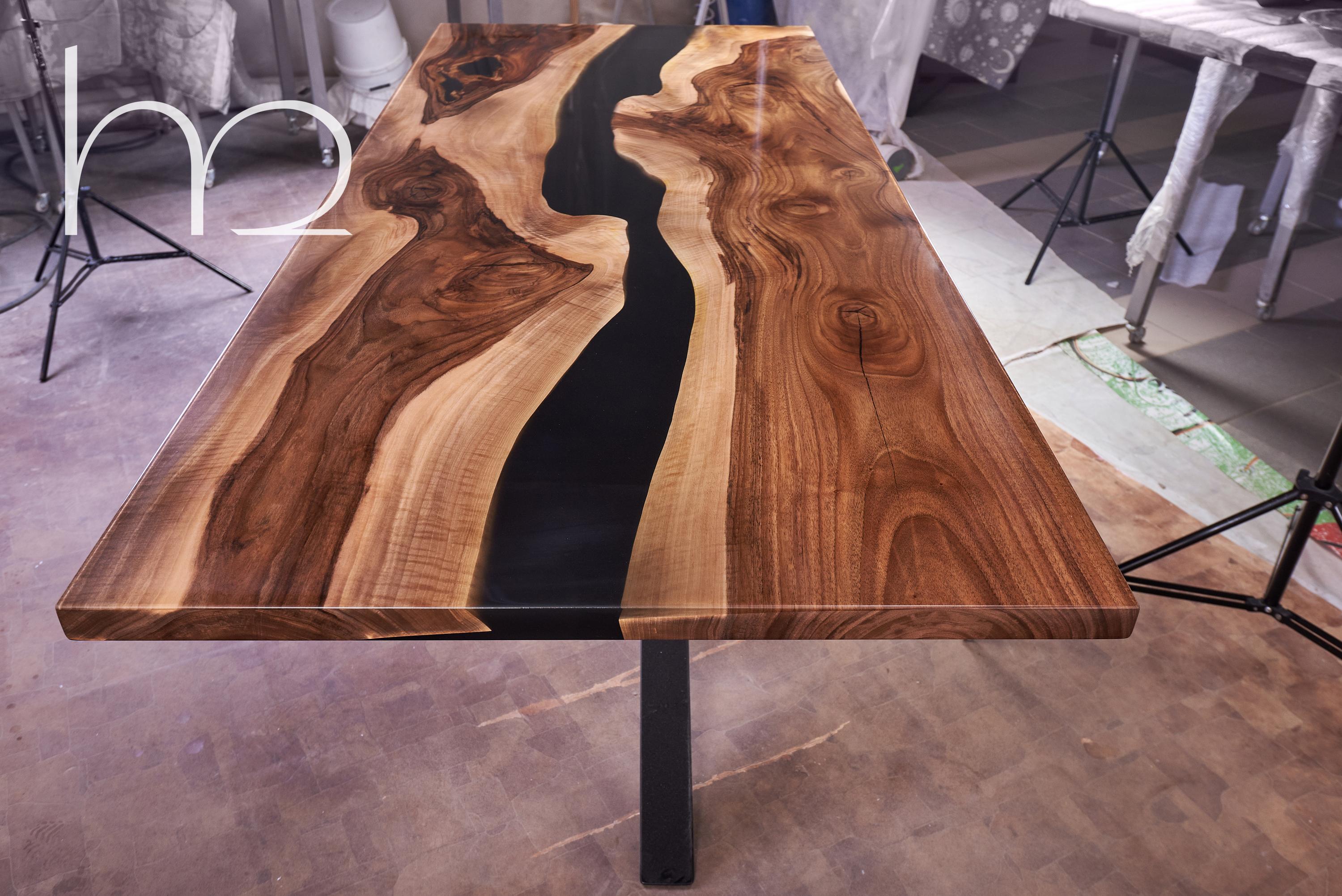Arts and Crafts Mid Century Modern Dining Table Contemporary Epoxy Resin Luxury Walnut Tables  For Sale