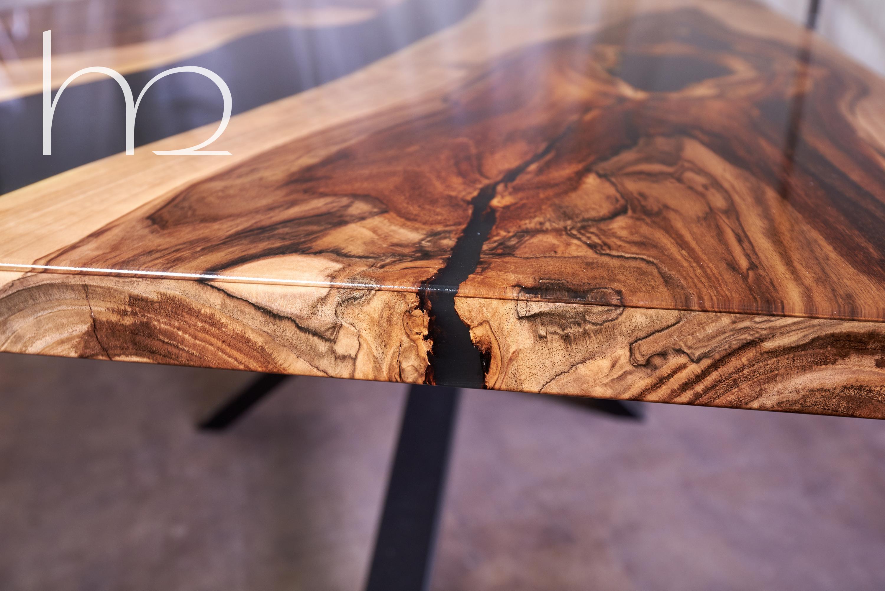 Woodwork Mid Century Modern Dining Table Contemporary Epoxy Resin Luxury Walnut Tables  For Sale