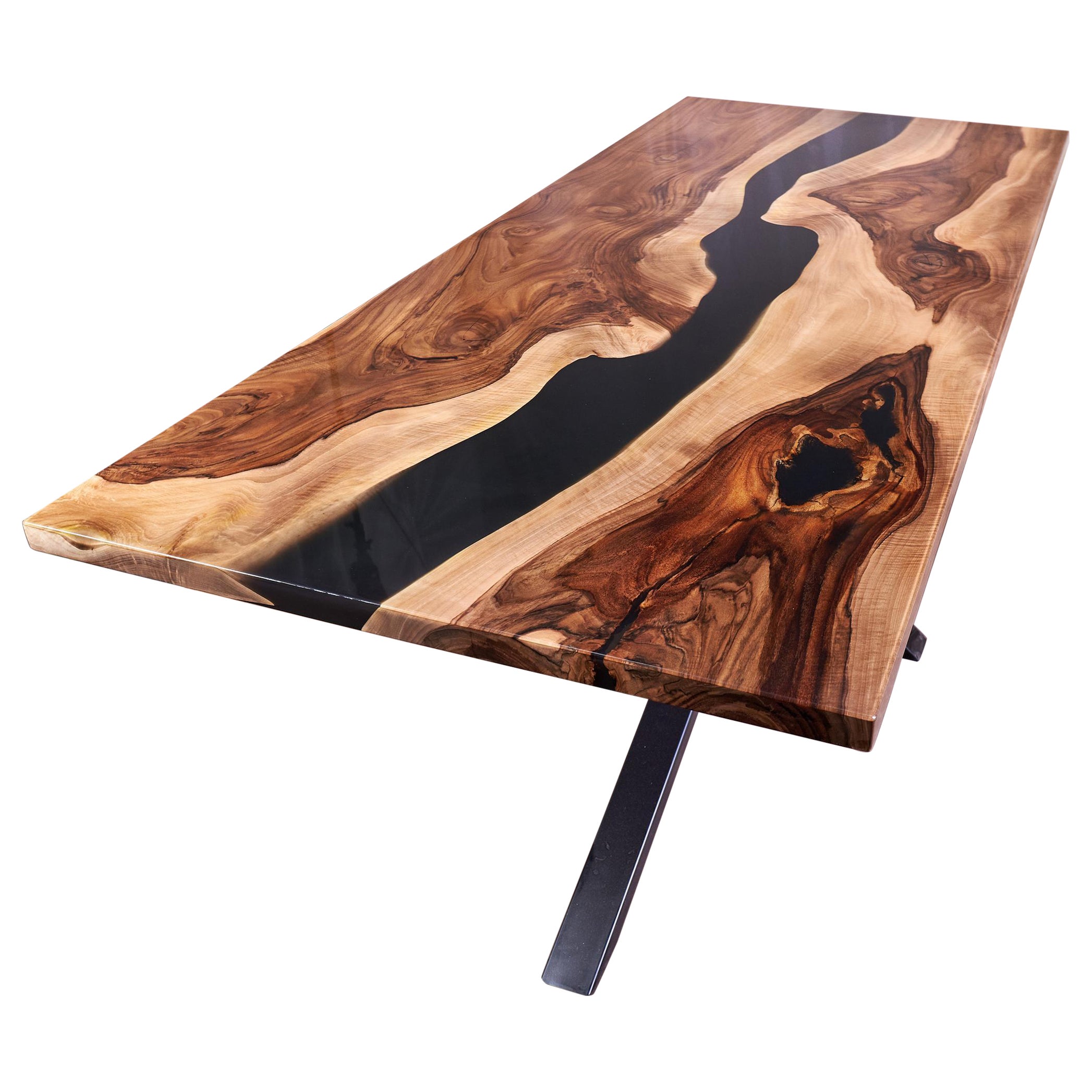 Mid Century Modern Dining Table Contemporary Epoxy Resin Luxury Walnut Tables  For Sale