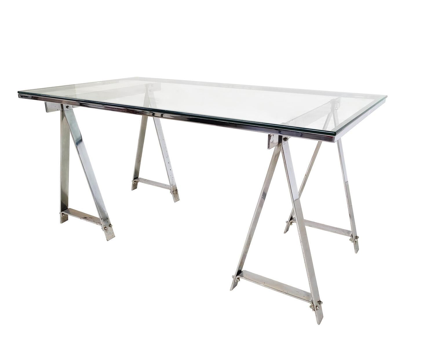 Mid-Century Modern Dining Table/Desk, Chrome and Glass, Italy, 1970s For Sale 6
