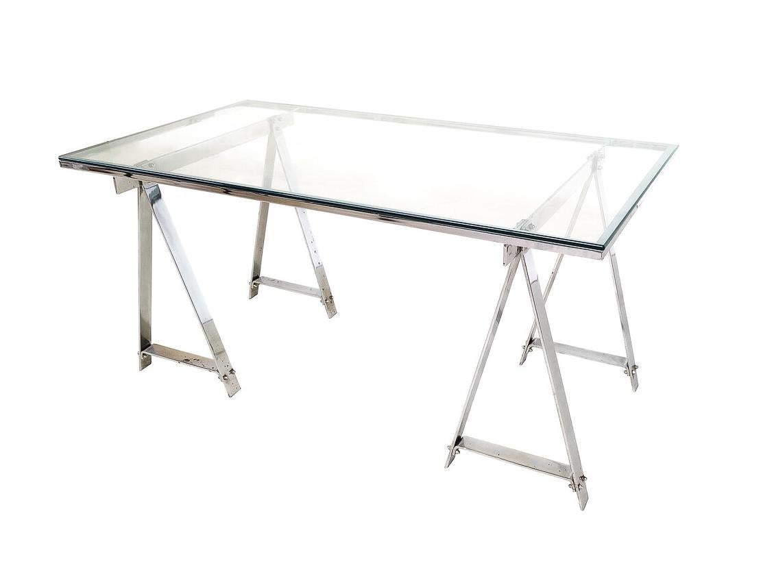 Mid-Century Modern Dining Table/Desk, Chrome and Glass, Italy, 1970s For Sale 7