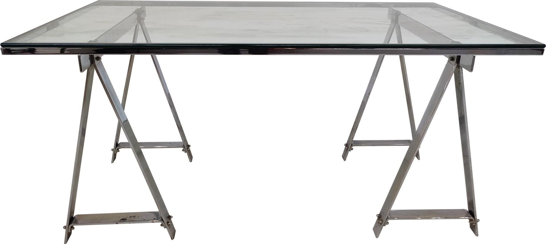 Mid-Century Modern Dining Table/Desk, Chrome and Glass, Italy, 1970s For Sale 5