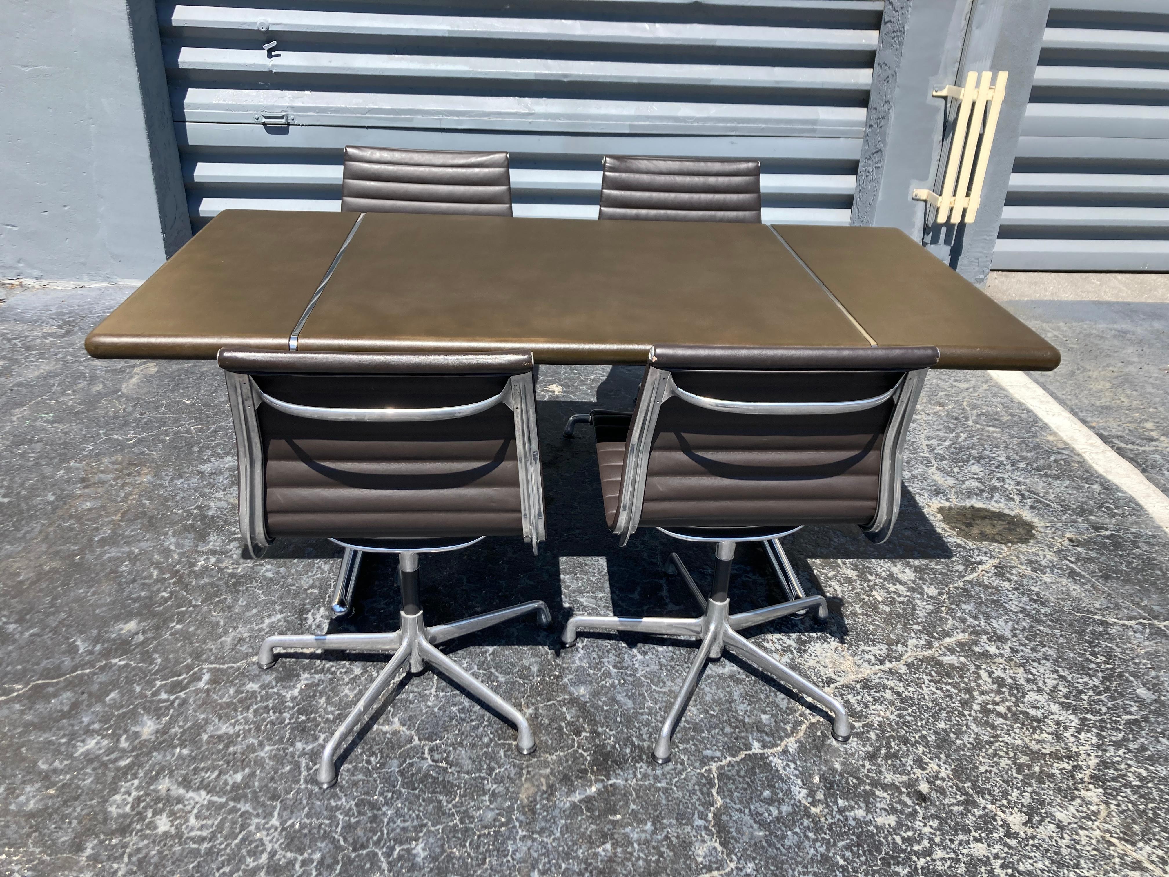 Mid-Century Modern Dining Table Desk Conference Table, Leather, Chrome For Sale 7