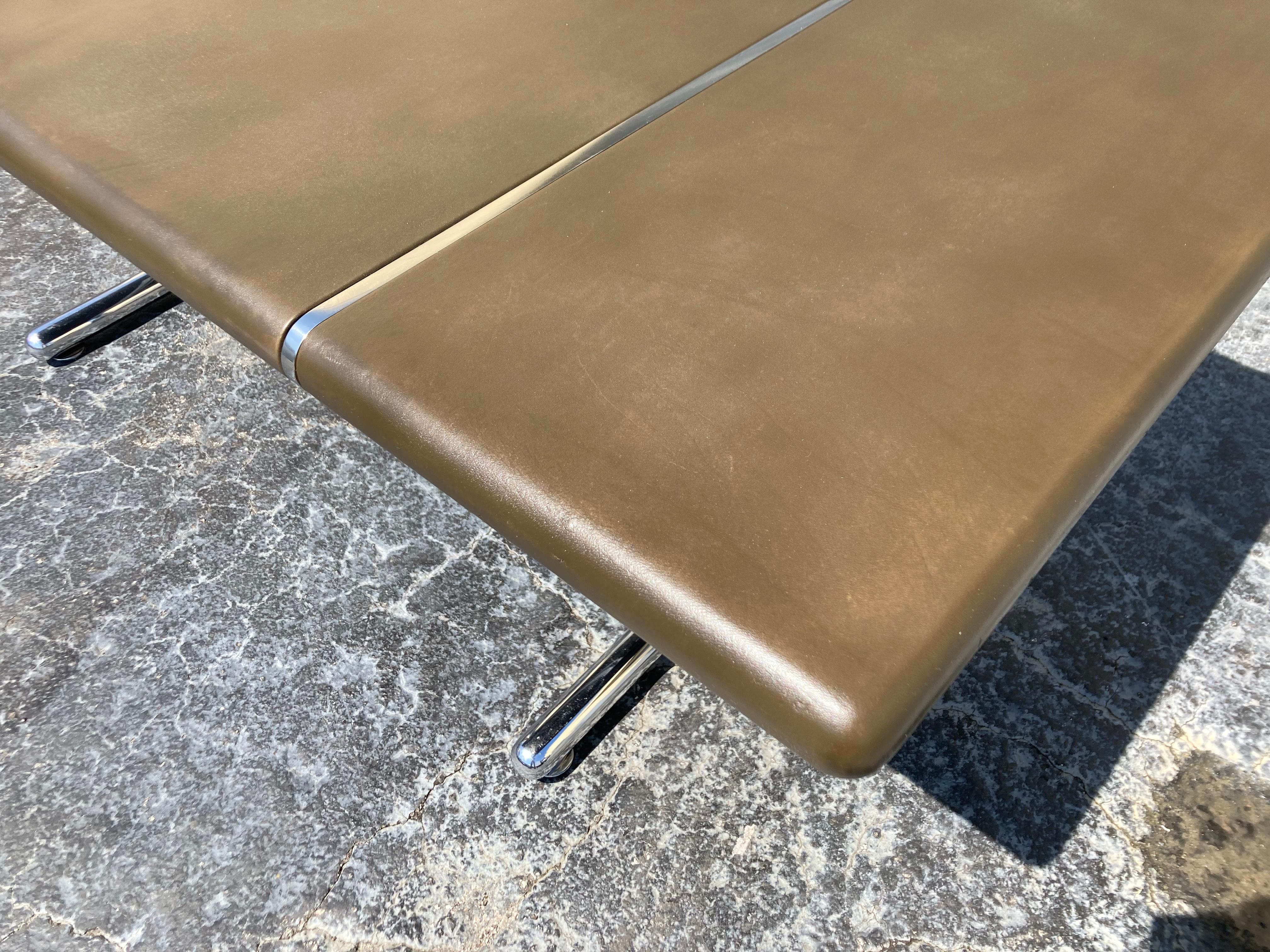 Mid-Century Modern Dining Table Desk Conference Table, Leather, Chrome For Sale 9