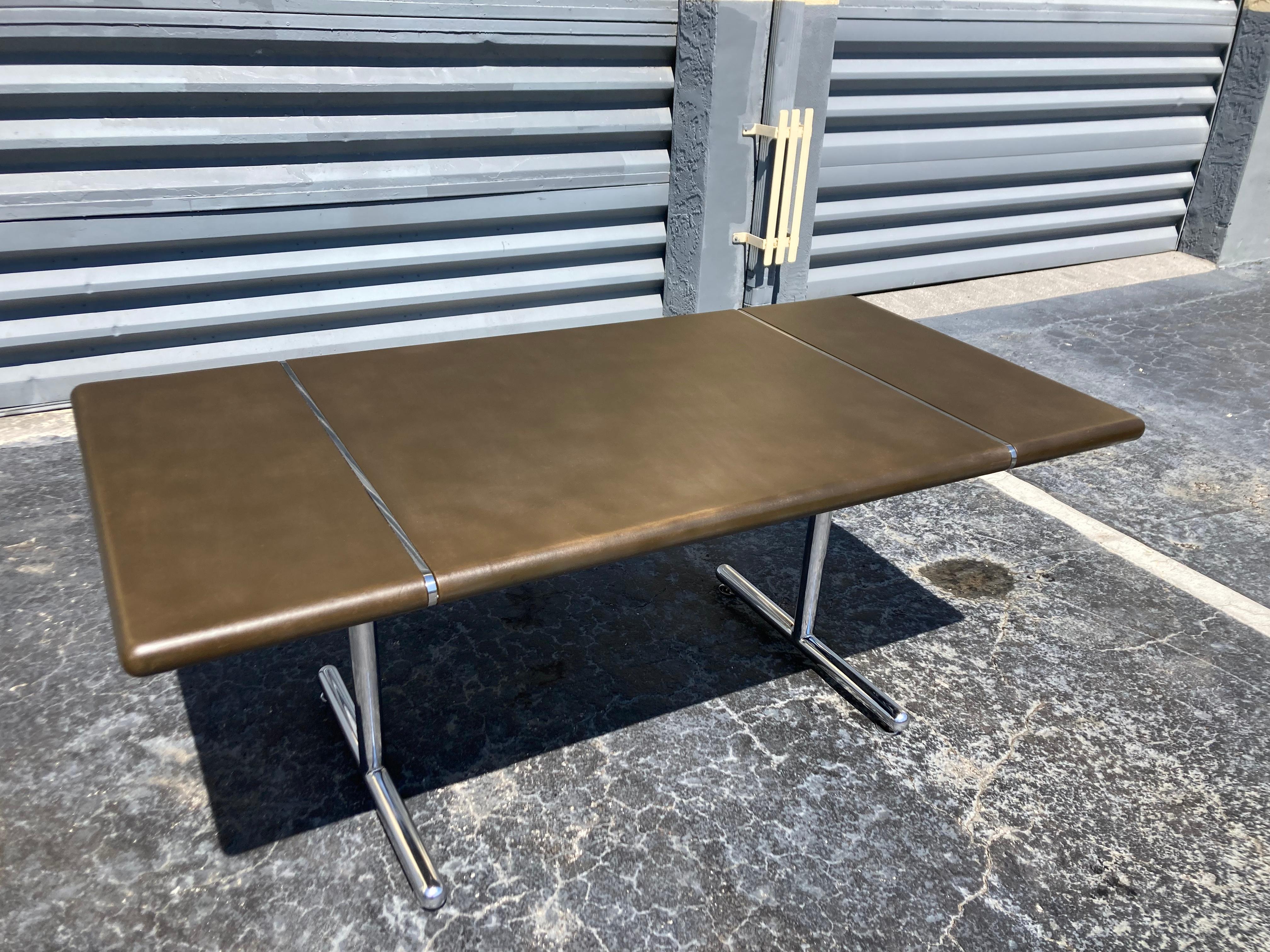 Mid-Century Modern Dining Table Desk Conference Table, Leather, Chrome For Sale 10