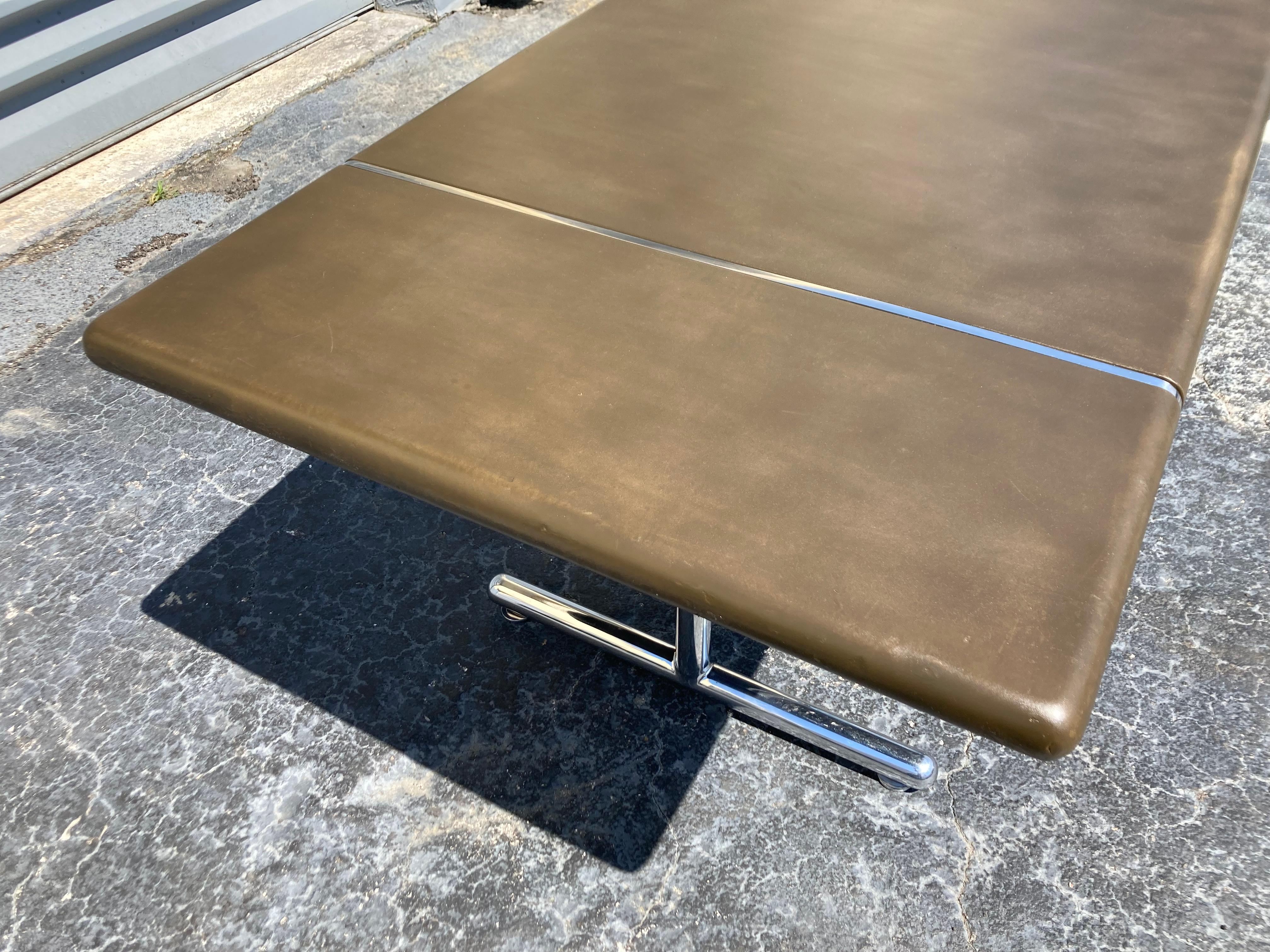 Late 20th Century Mid-Century Modern Dining Table Desk Conference Table, Leather, Chrome For Sale