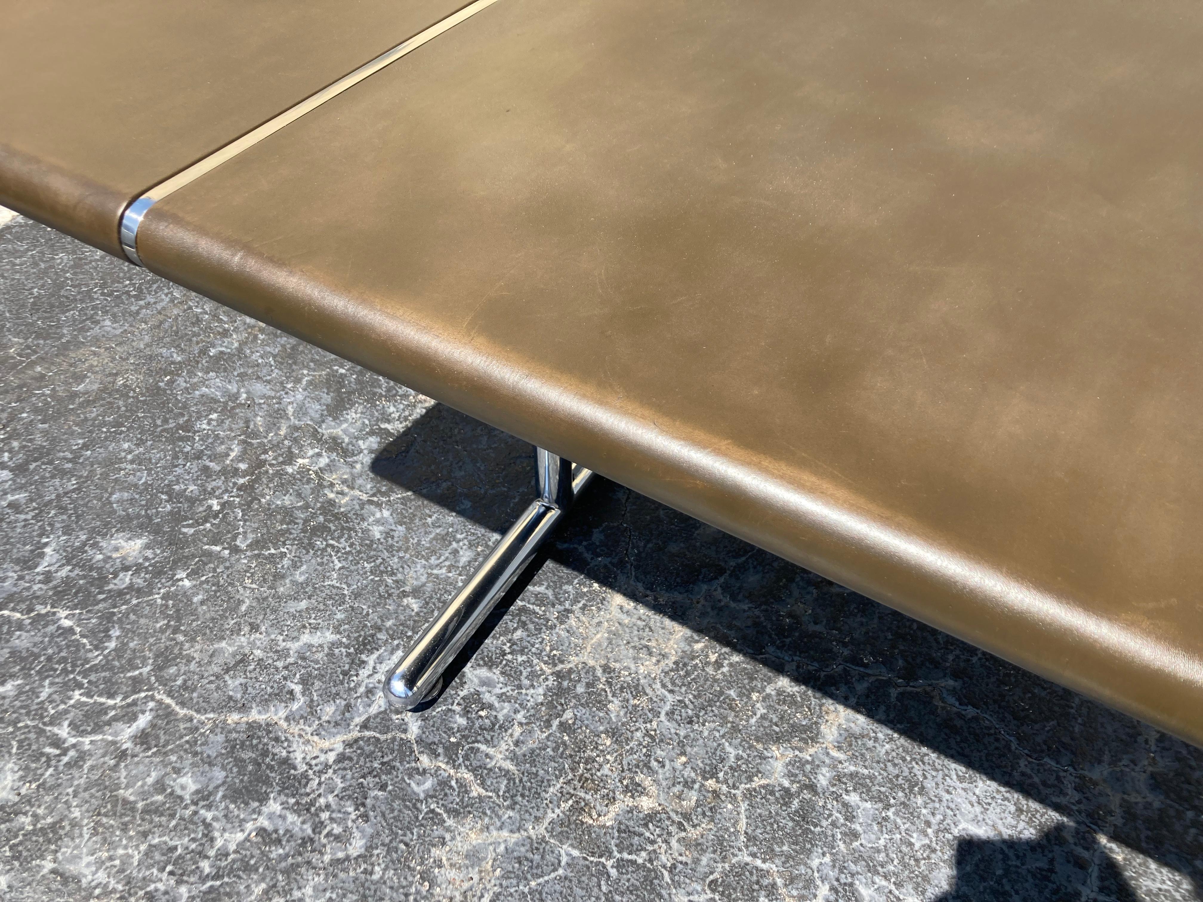 Mid-Century Modern Dining Table Desk Conference Table, Leather, Chrome For Sale 2