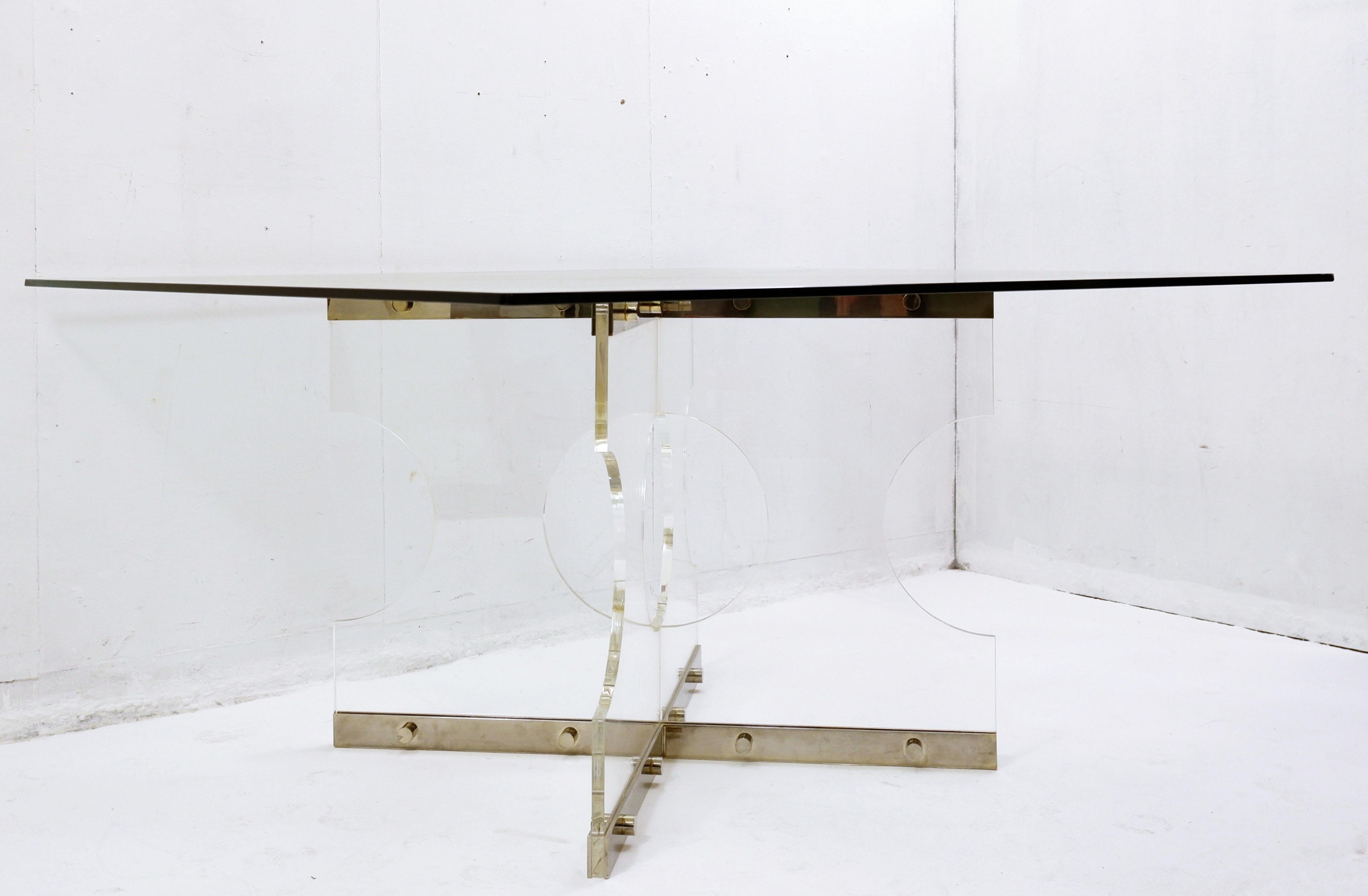 Mid-Century Modern Dining Table, Glass and Plexiglass in the style of Romeo Rega.