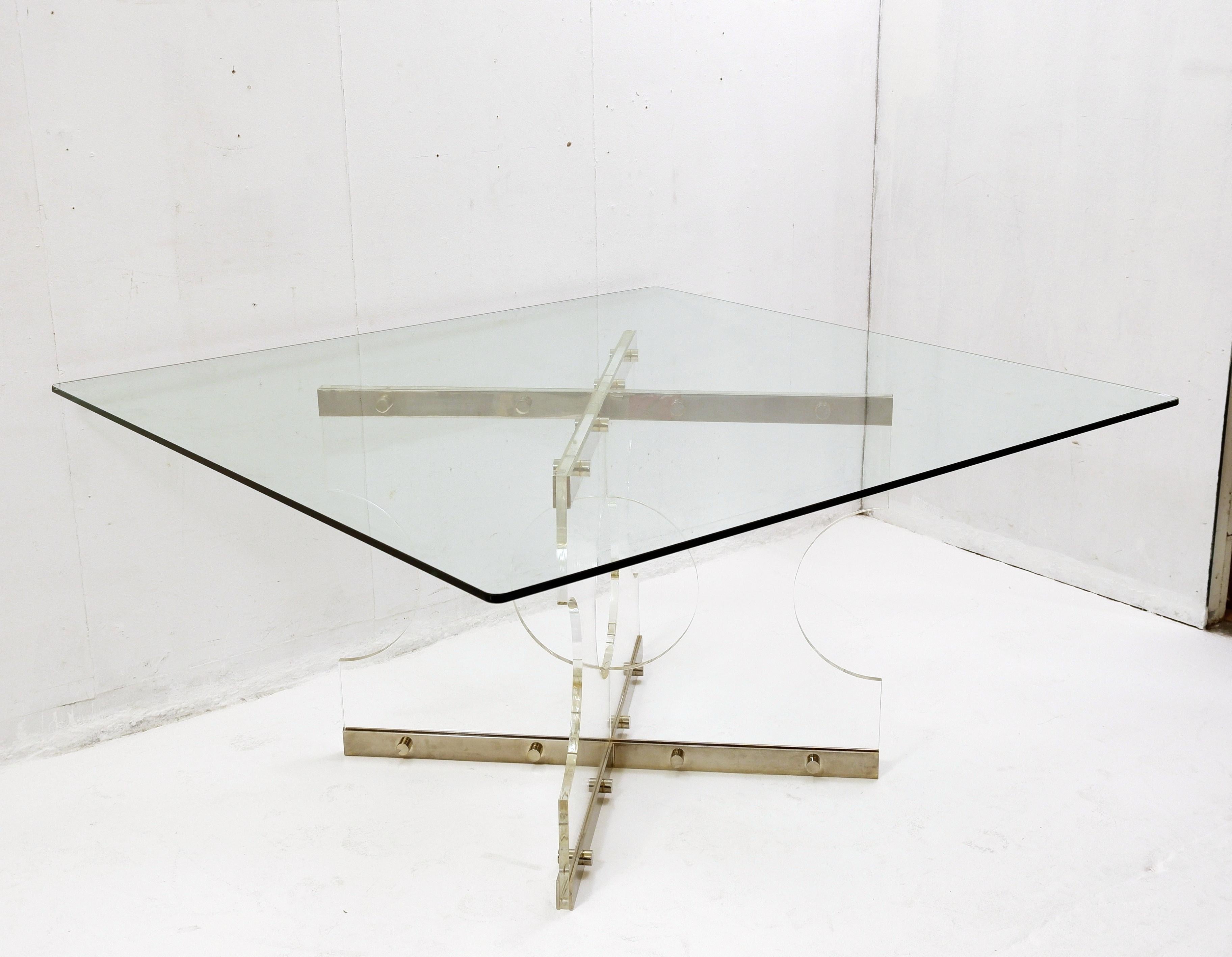 Mid-Century Modern Dining Table, Glass and Plexiglass in the Style of Romeo Rega In Good Condition In Brussels, BE