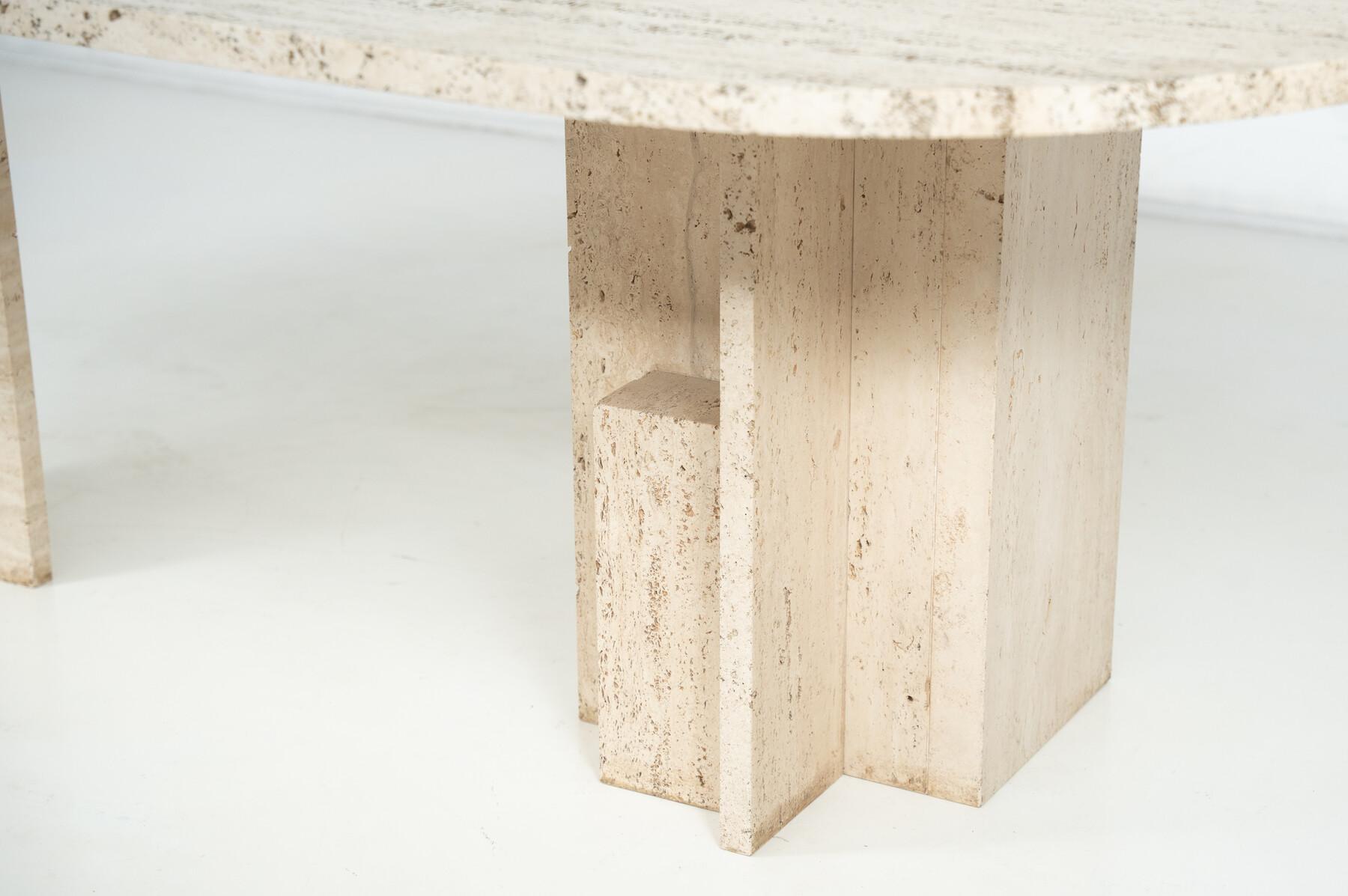 Travertine Mid-Century Modern Dining Table in the style of Willy Ballez, 1970s For Sale