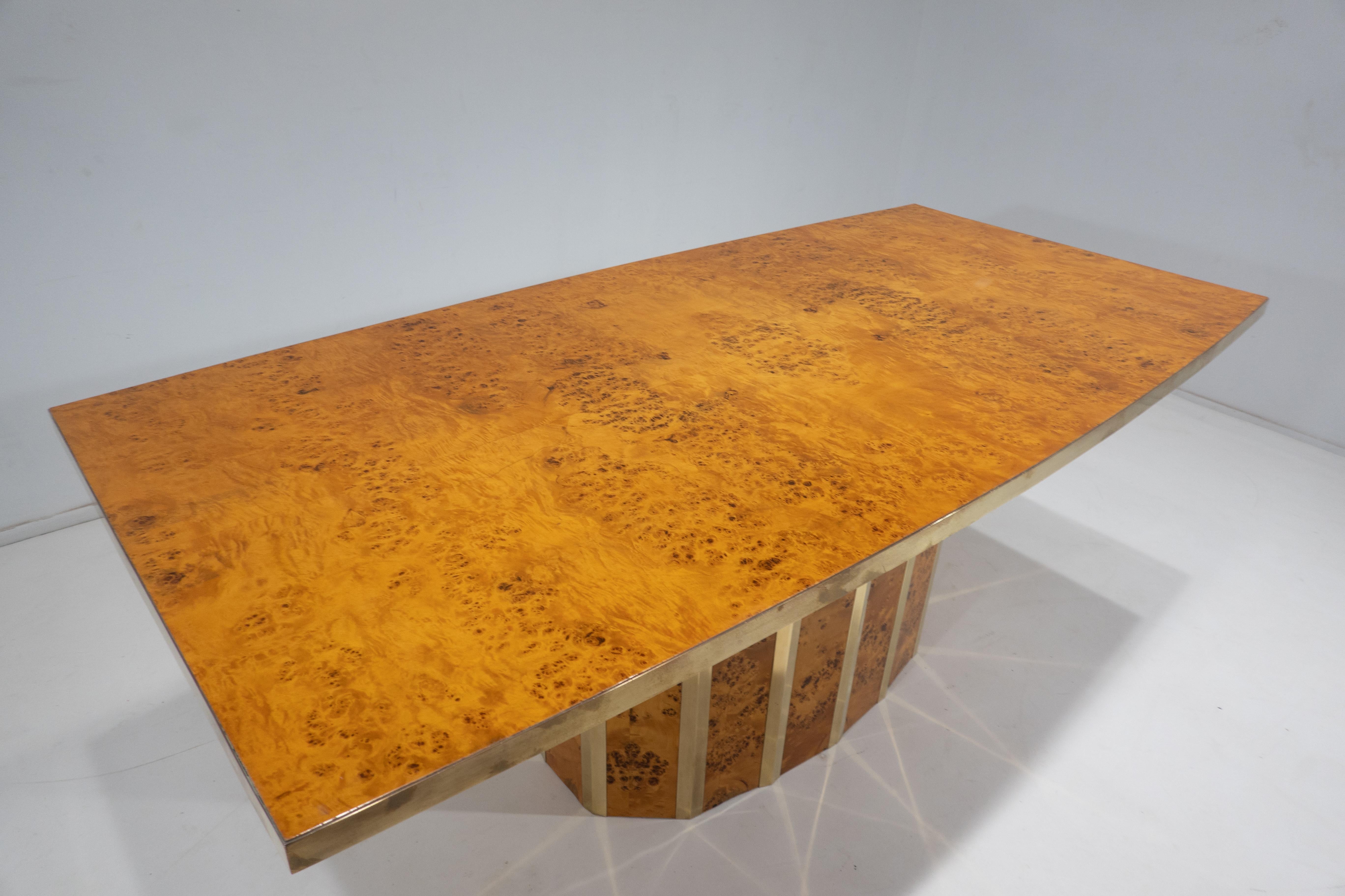 Mid-Century Modern Dining Table in the Style of Willy Rizzo, Ash Burl, Italy For Sale 6