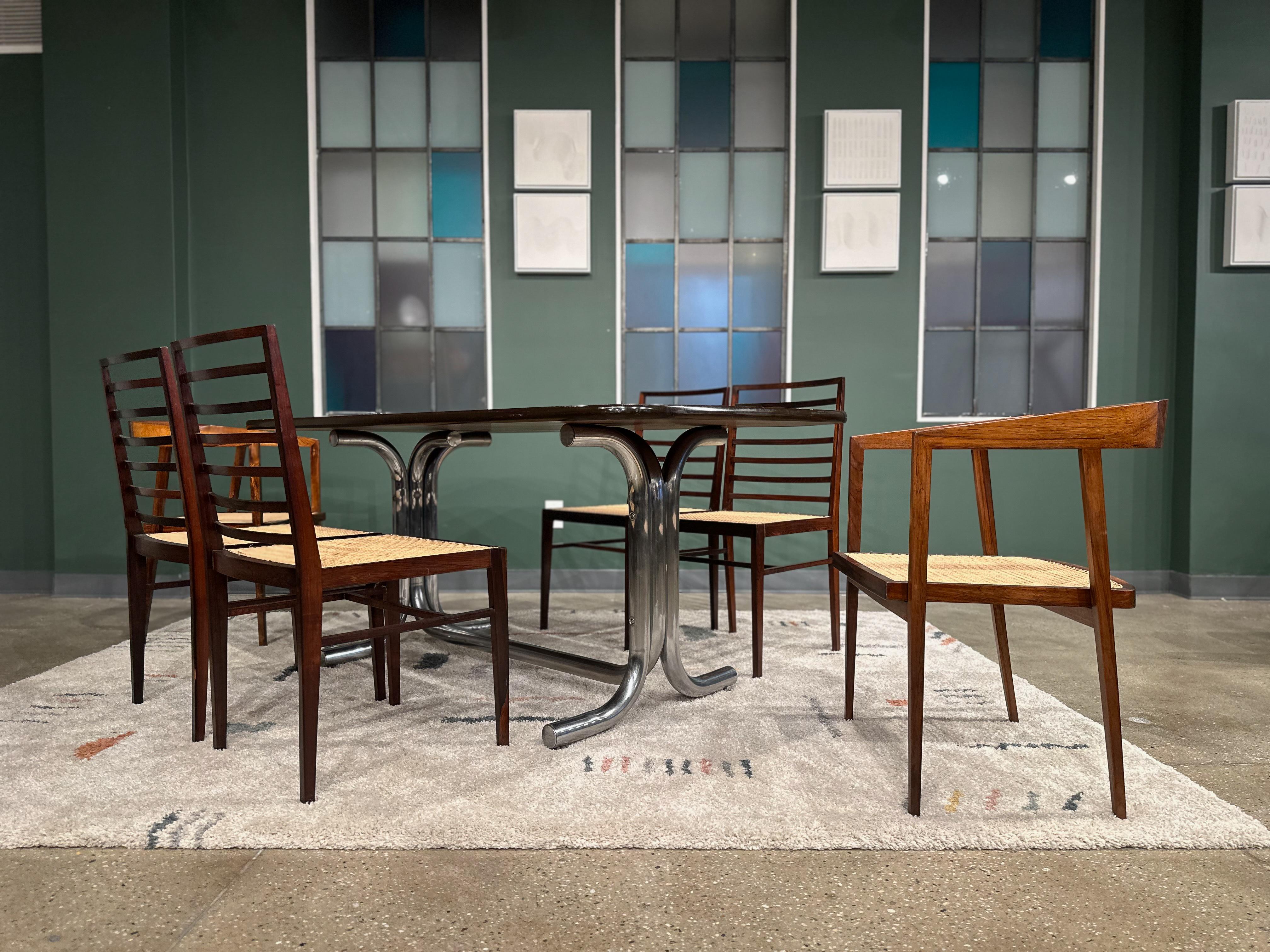 20ième siècle Table de salle à manger moderne du milieu du siècle dernier en chrome tubulaire et bois de Geraldo Barros, 1970 en vente