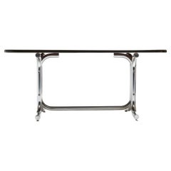 Mid-Century Modern Dining Table in Tubular Chrome & Wood by Geraldo Barros, 1970