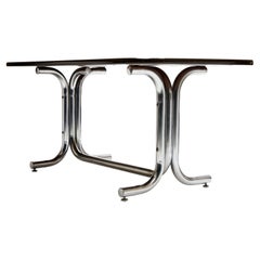 Mid-Century Modern Dining Table in Tubular Chrome & Wood by Geraldo Barros, 1970