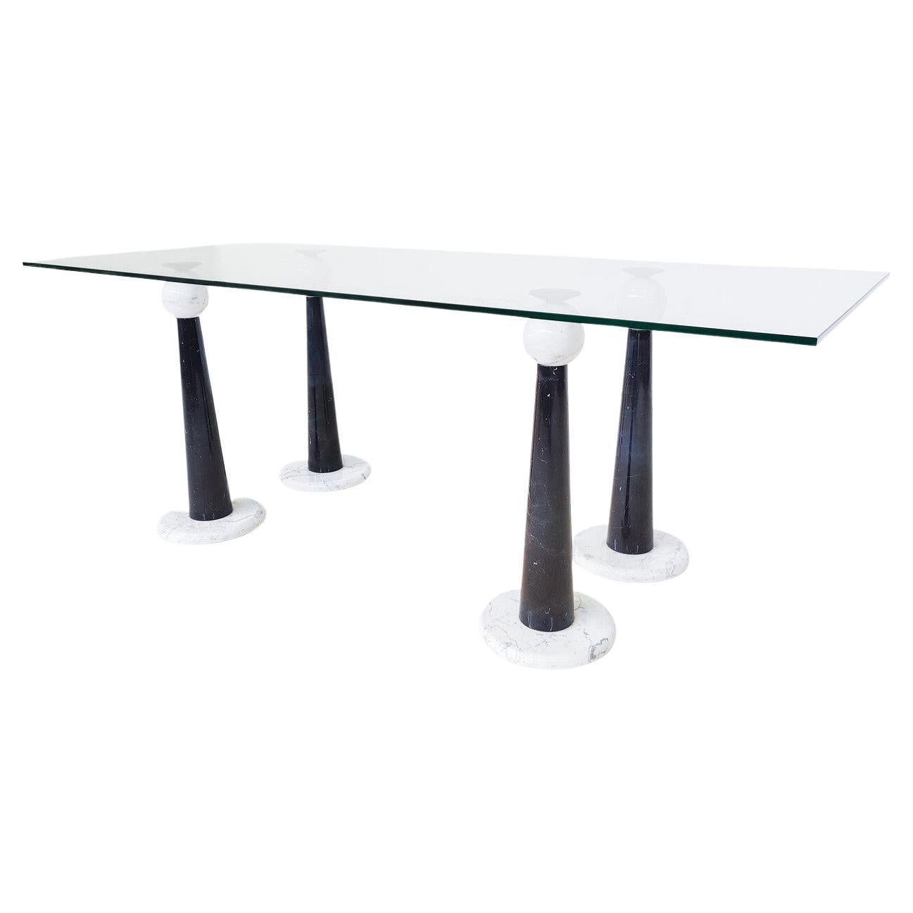 Mid-Century Modern Dining Table, Marble and Glass, Italy, 1980s For Sale
