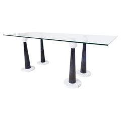 Retro Mid-Century Modern Dining Table, Marble and Glass, Italy, 1980s