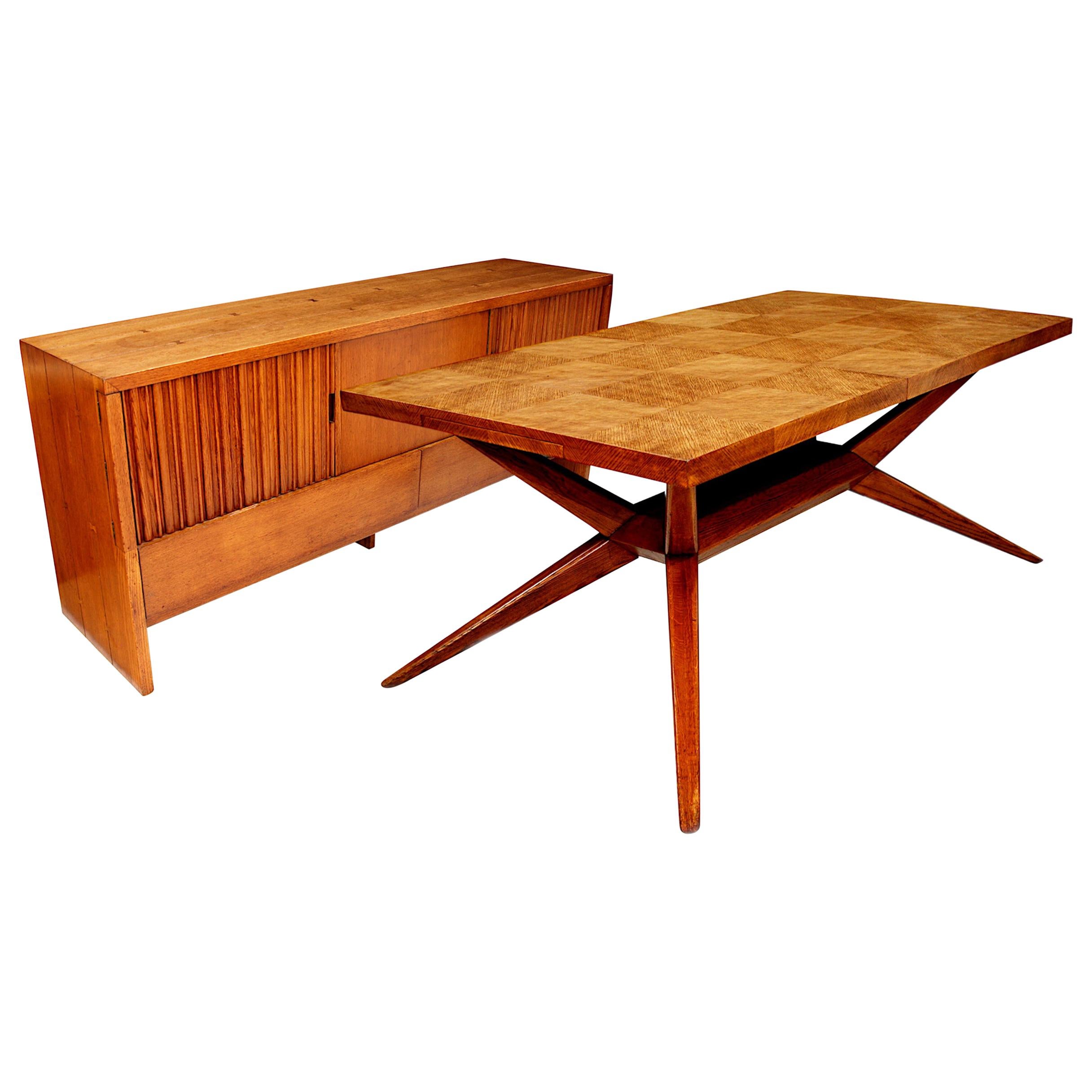 Mid-Century Modern Dining Table & Sideboard Set by Harold Schwartz for Romweber 