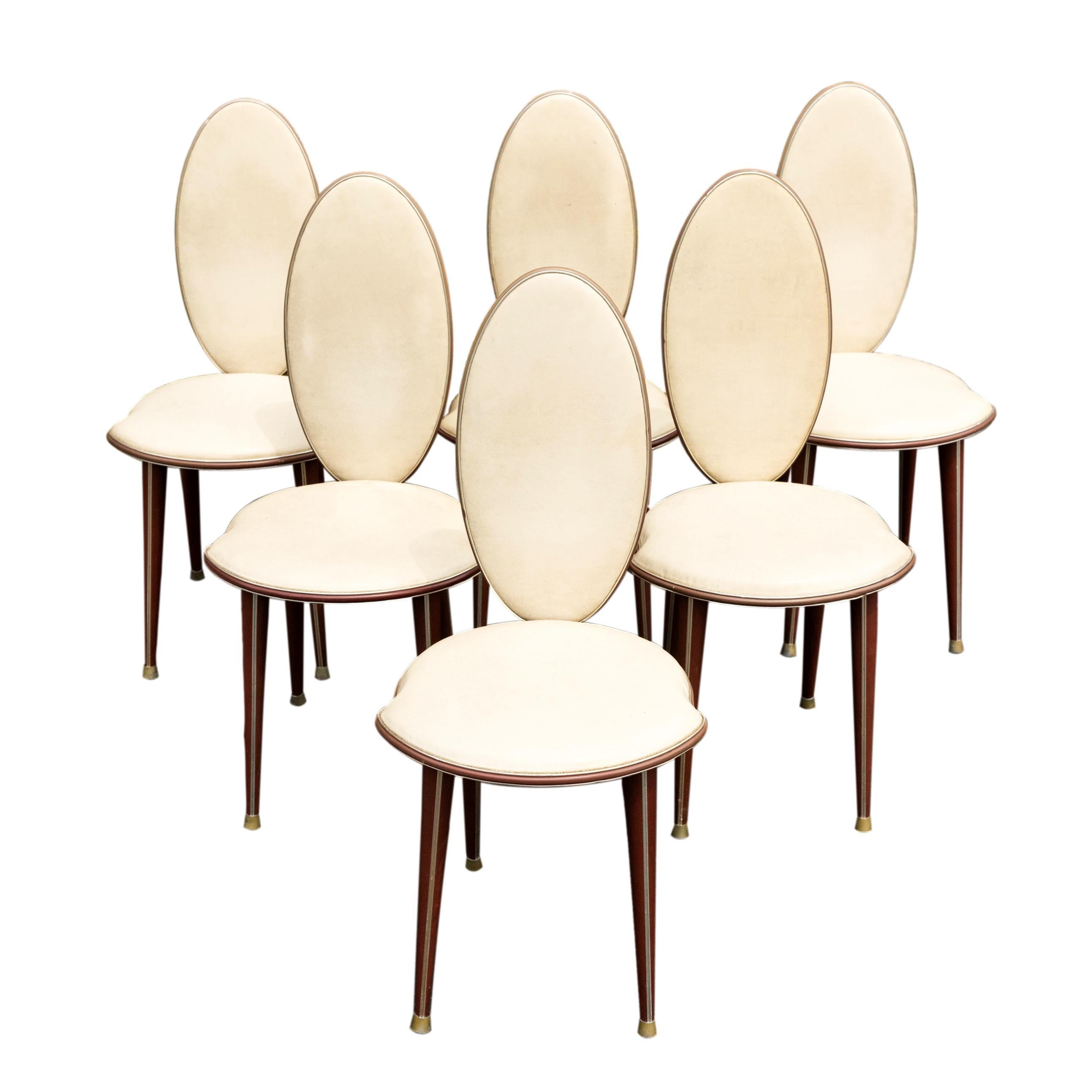 Mid-Century Modern Table de salle à manger et six chaises de Umberto Mascagni, Italie, 1950 en vente