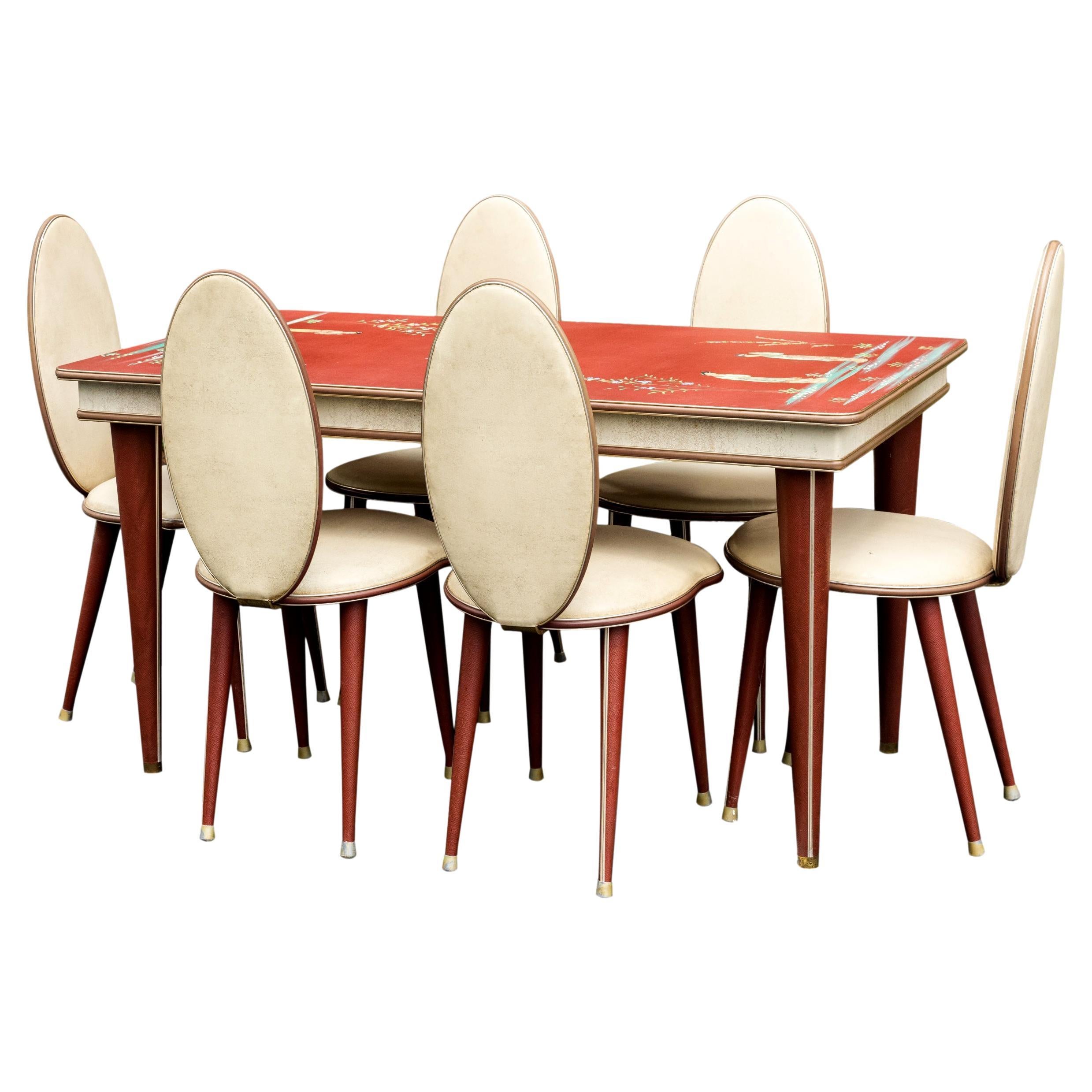 Mid-Century Modern Dining Table & Six Chairs by Umberto Mascagni, Italian, 1950 For Sale