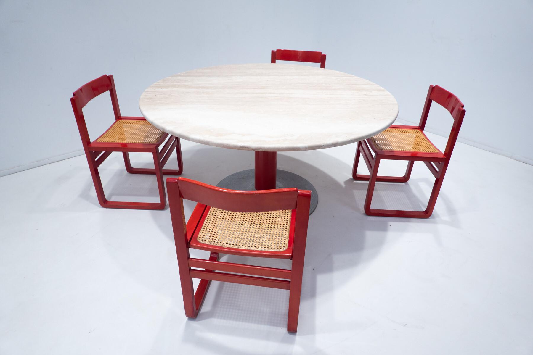 Italian Mid-Century Modern Dining Table, Travertine and Metal, Italy, 1960s, 2 Available For Sale